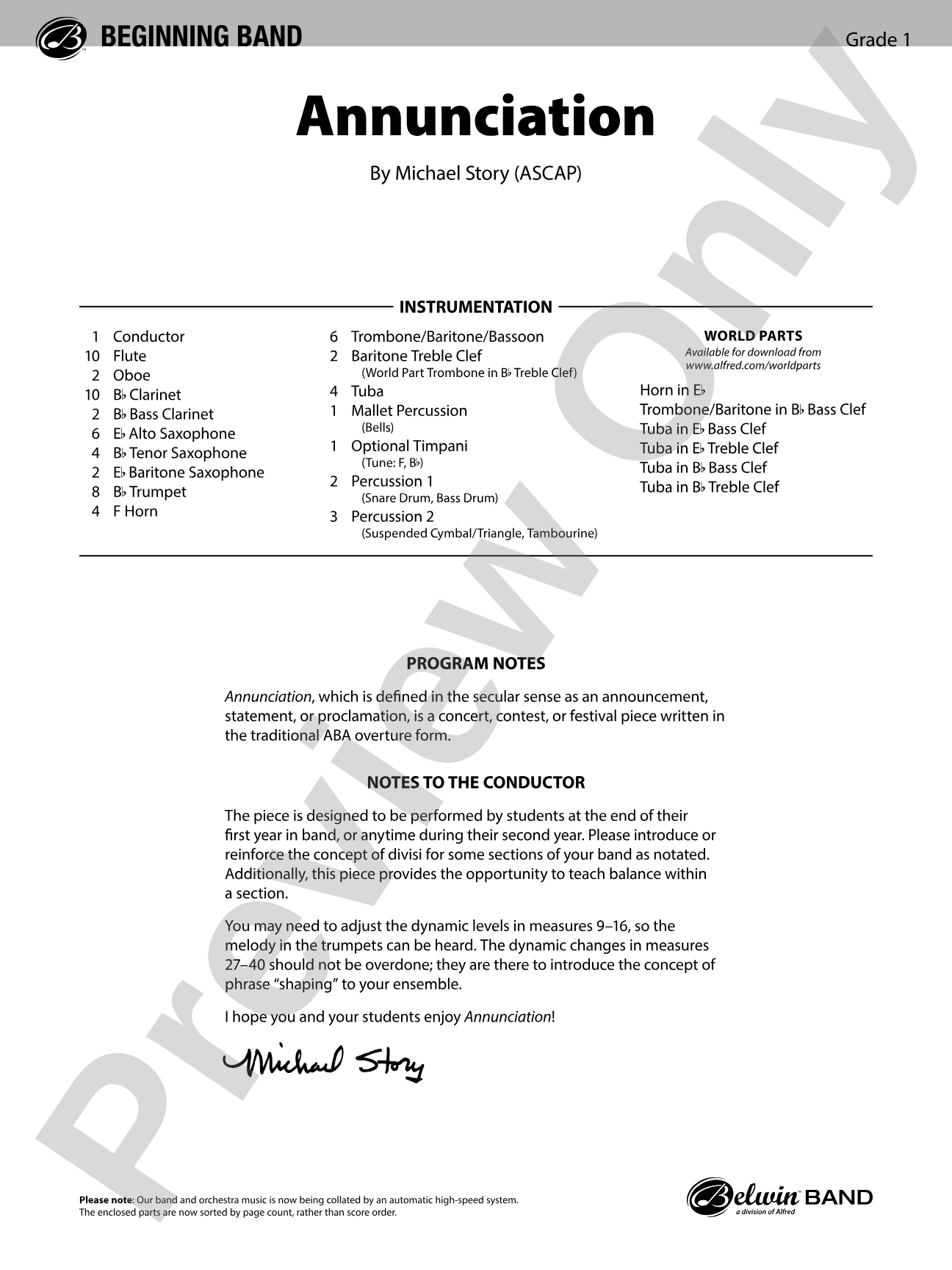Annunciation: Concert Band Conductor Score & Parts