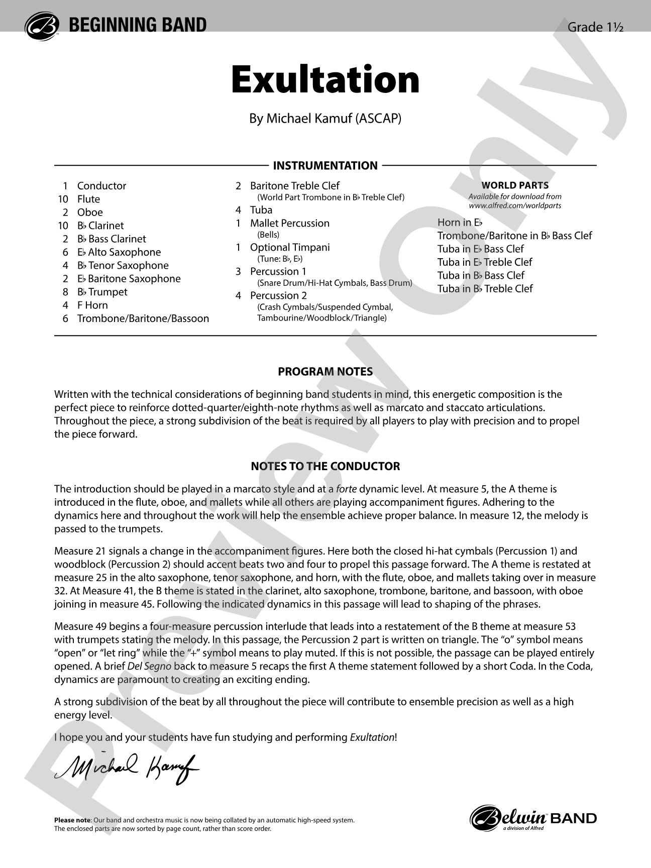 Exultation: Concert Band Conductor Score & Parts