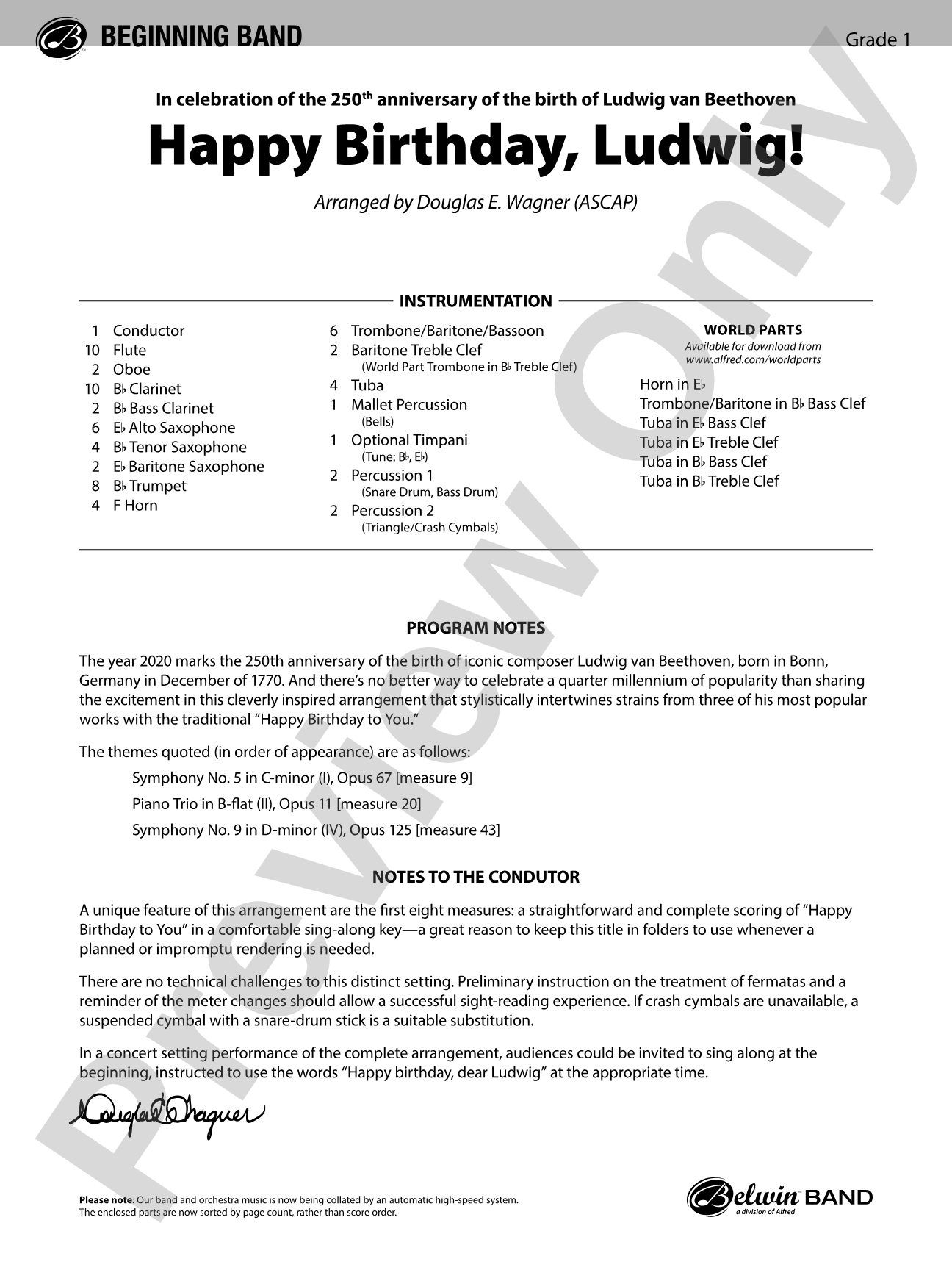 Happy Birthday, Ludwig: Concert Band Conductor Score & Parts