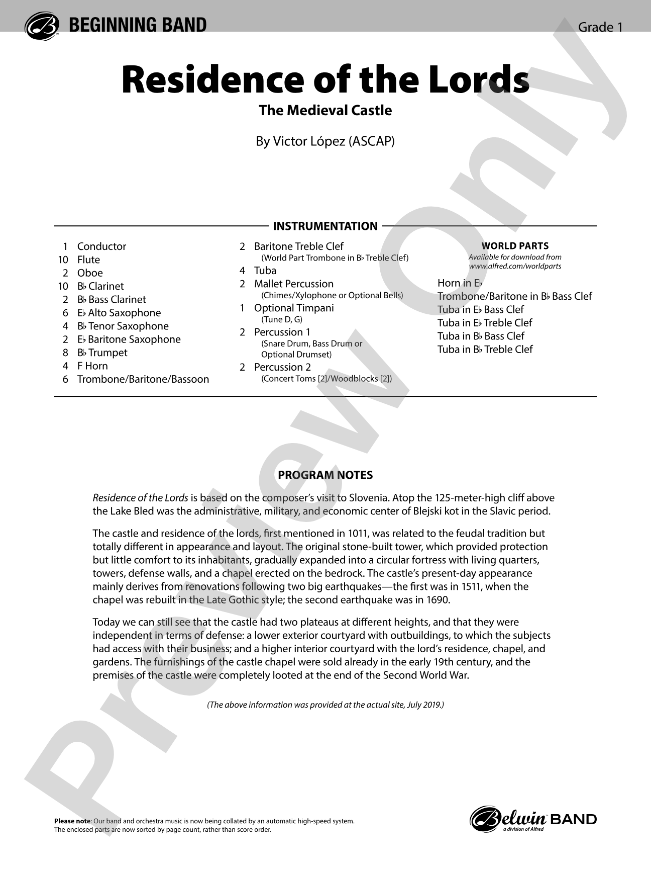 Residence of the Lords: Concert Band Conductor Score & Parts