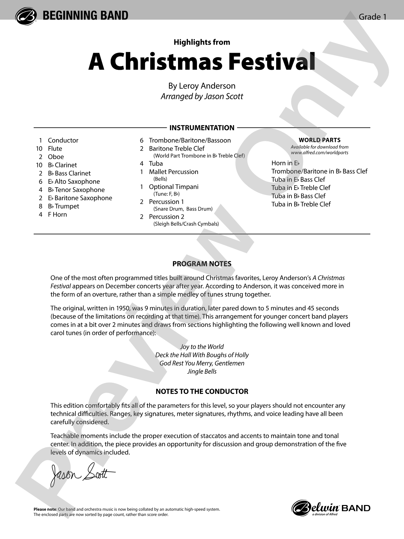 A Christmas Festival: Concert Band Conductor Score & Parts