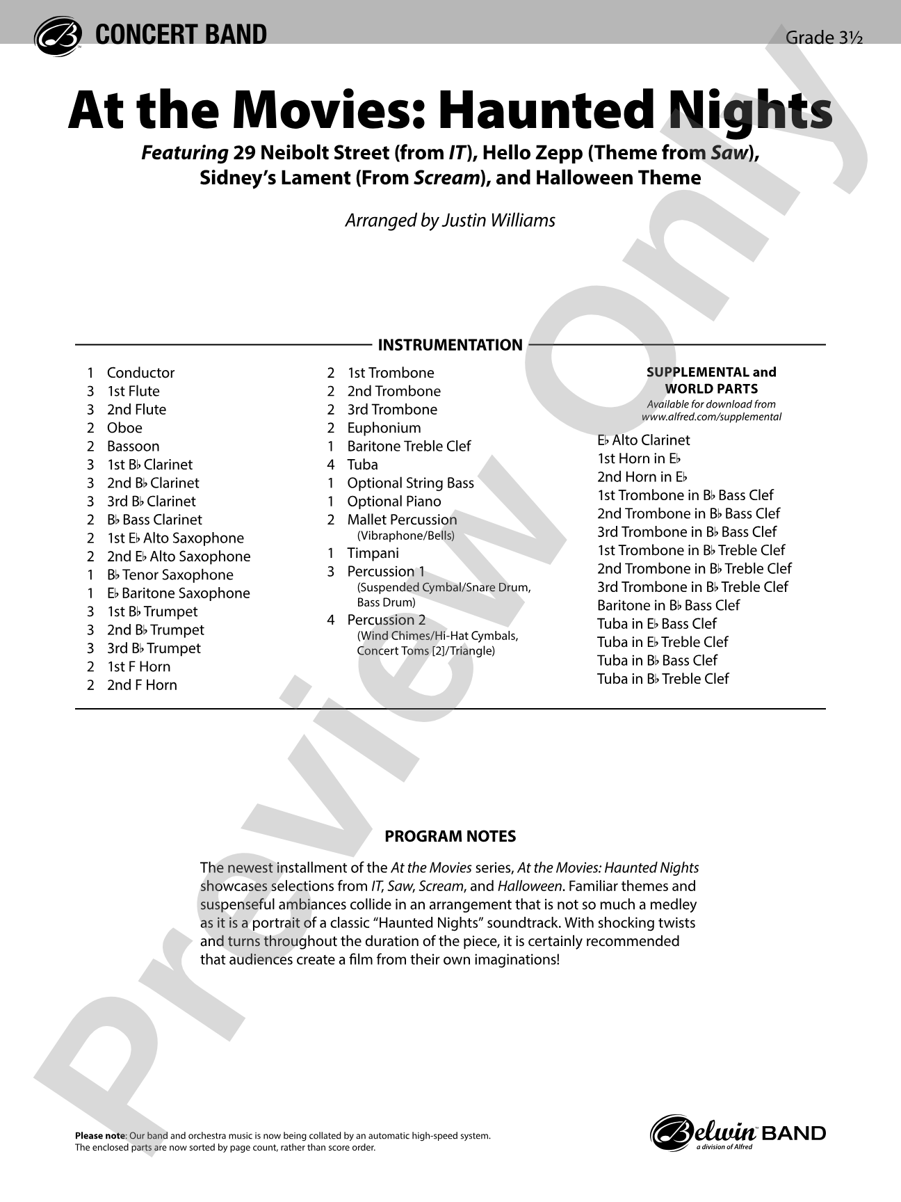At the Movies: Haunted Nights: Concert Band Conductor Score & Parts