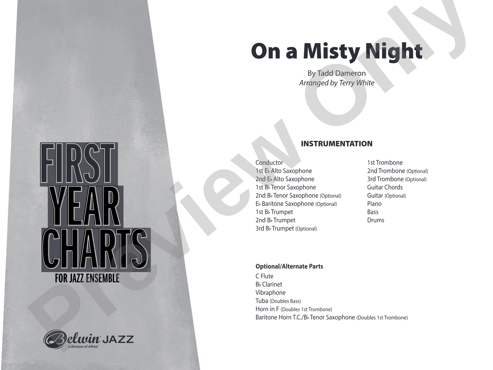 On a Misty Night: Jazz Ensemble Conductor Score & Parts