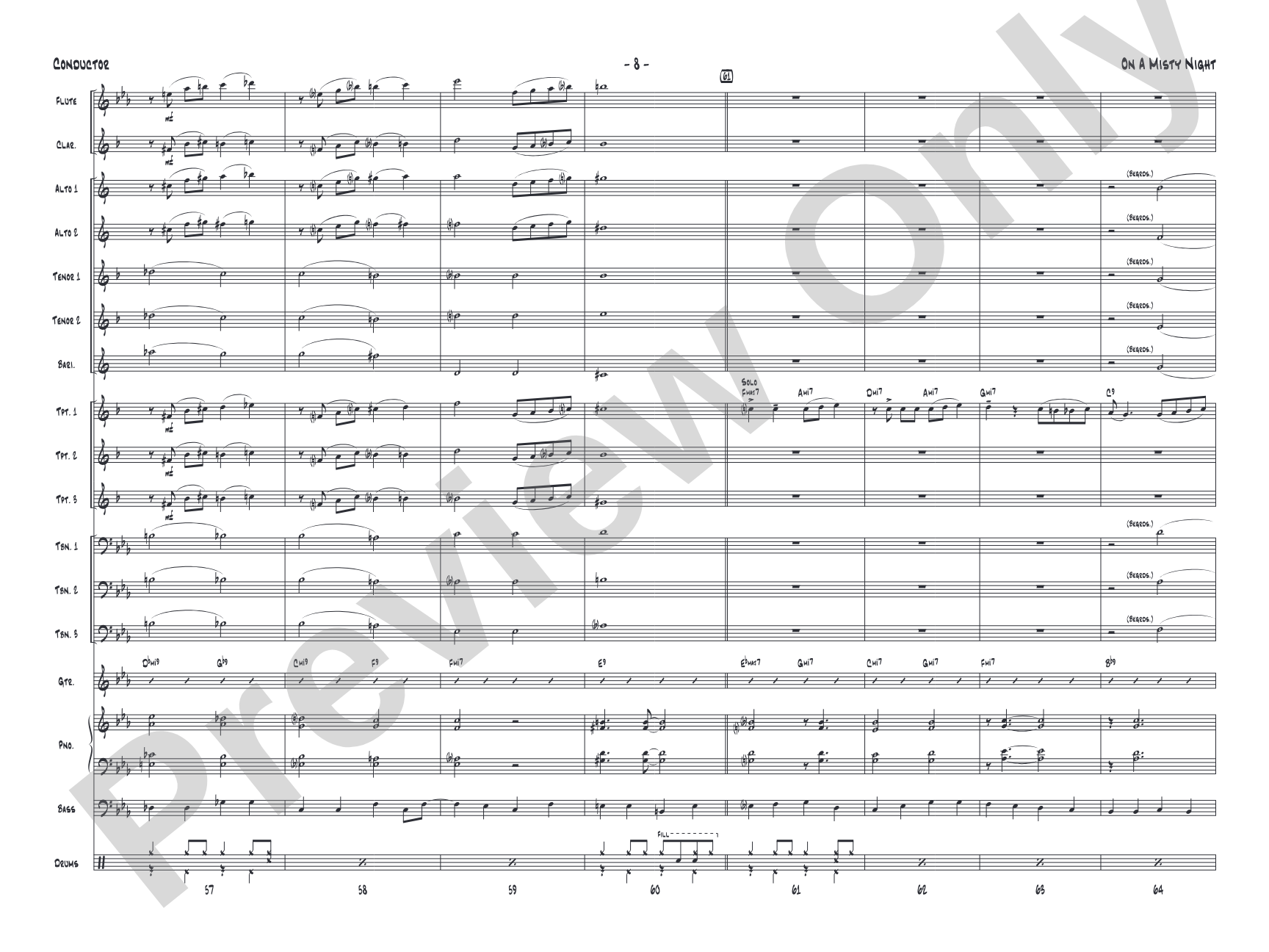 On a Misty Night: Jazz Ensemble Conductor Score & Parts