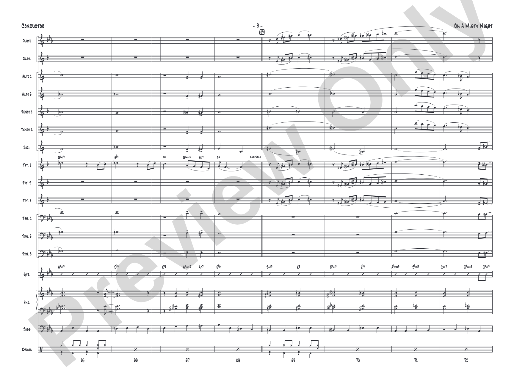 On a Misty Night: Jazz Ensemble Conductor Score & Parts