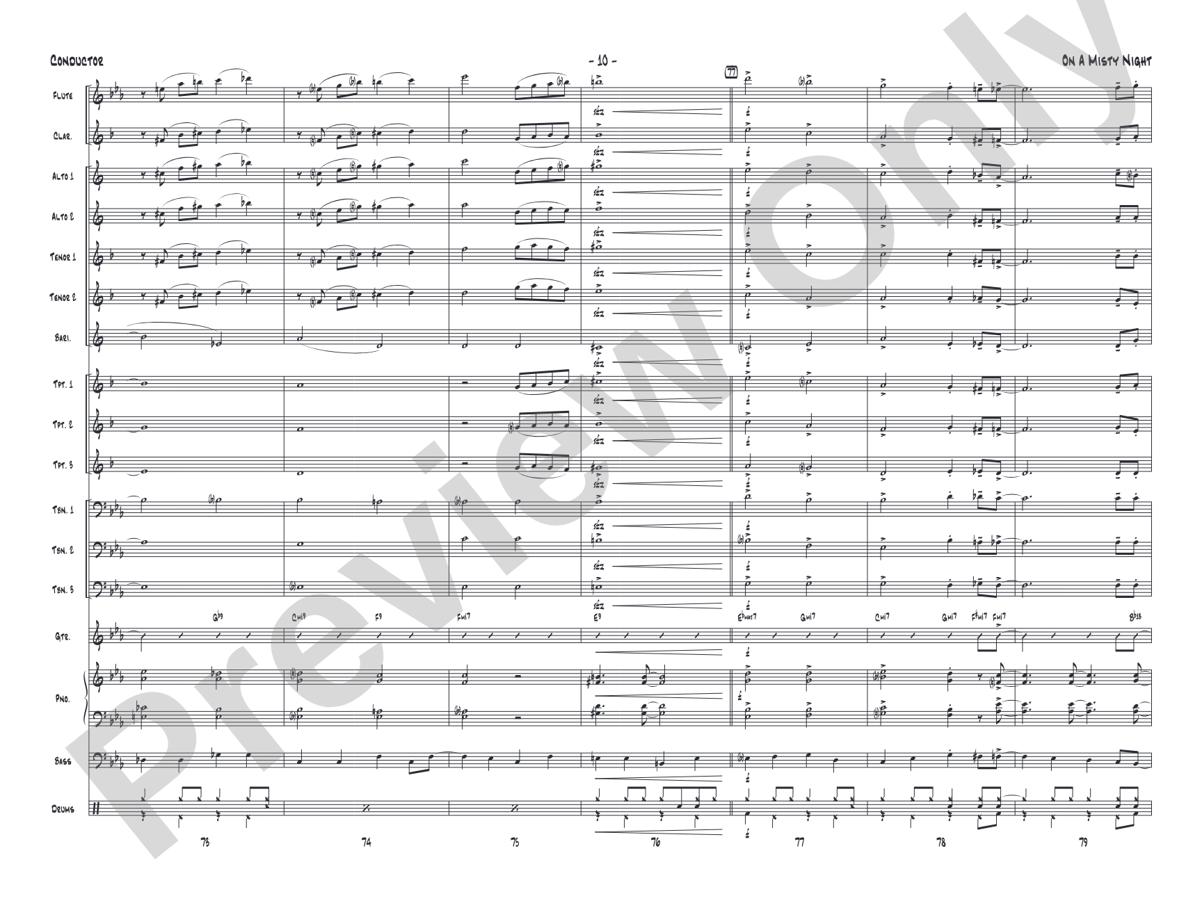 On a Misty Night: Jazz Ensemble Conductor Score & Parts