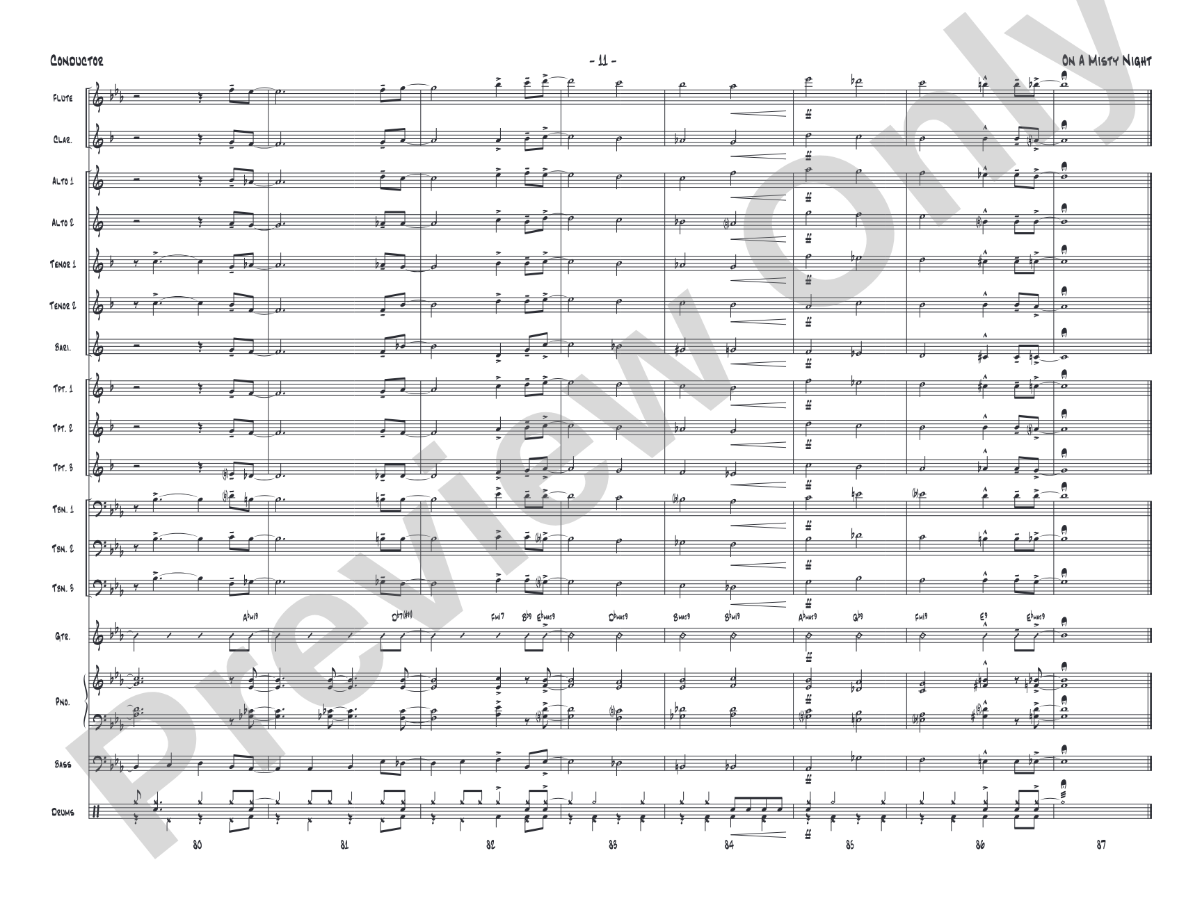 On a Misty Night: Jazz Ensemble Conductor Score & Parts