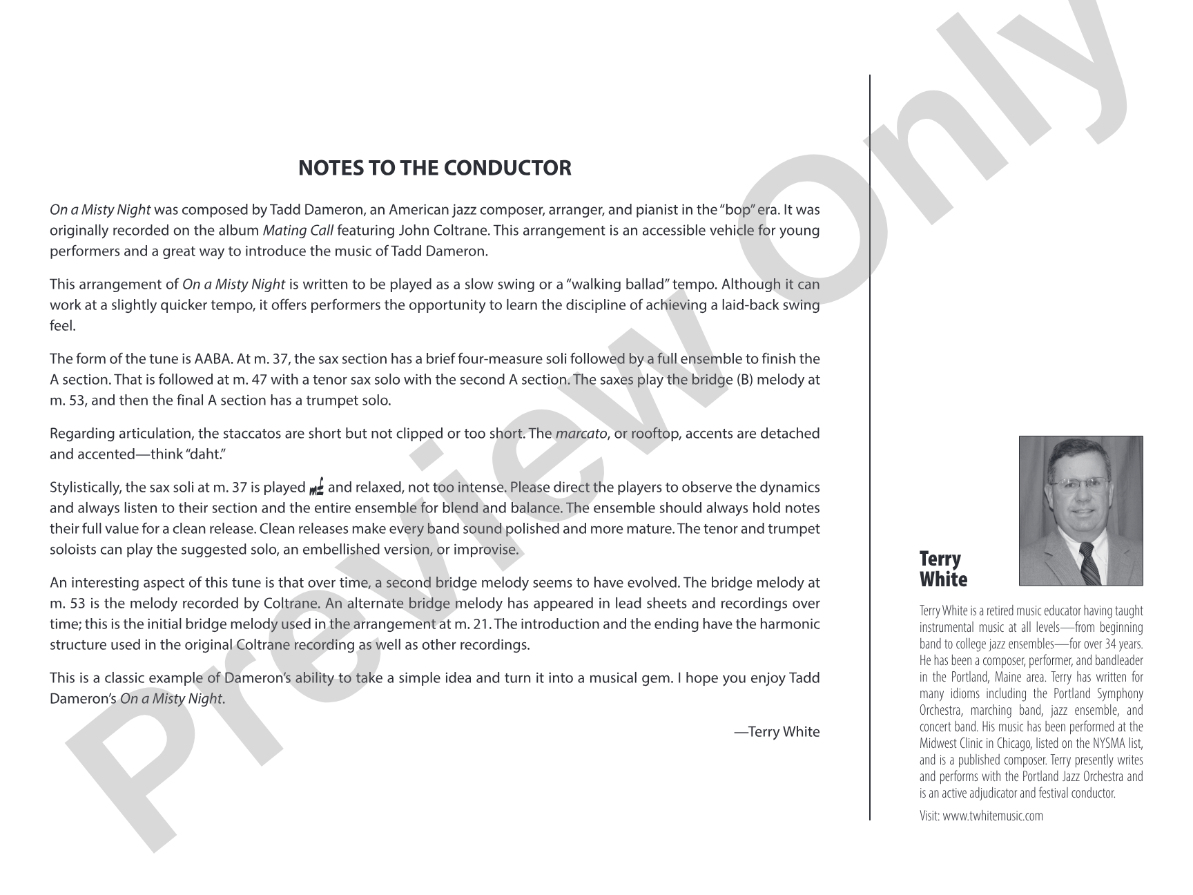 On a Misty Night: Jazz Ensemble Conductor Score & Parts