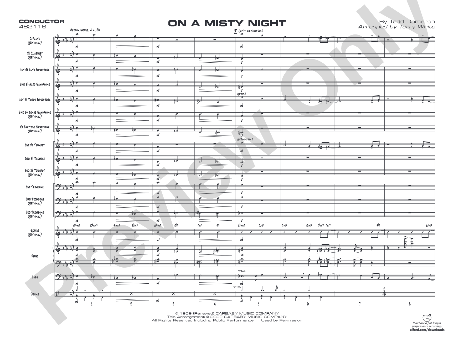 On a Misty Night: Jazz Ensemble Conductor Score & Parts