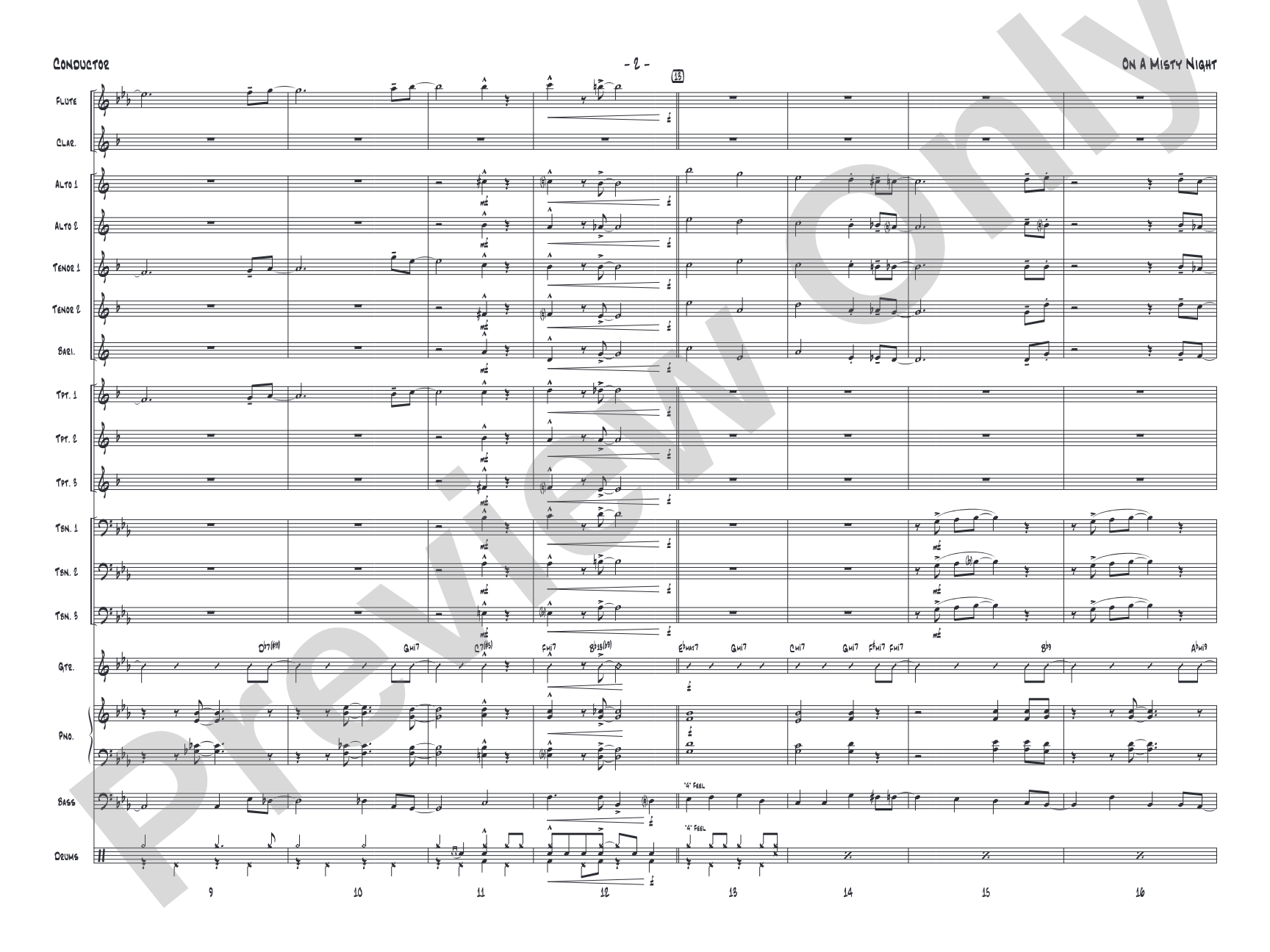 On a Misty Night: Jazz Ensemble Conductor Score & Parts