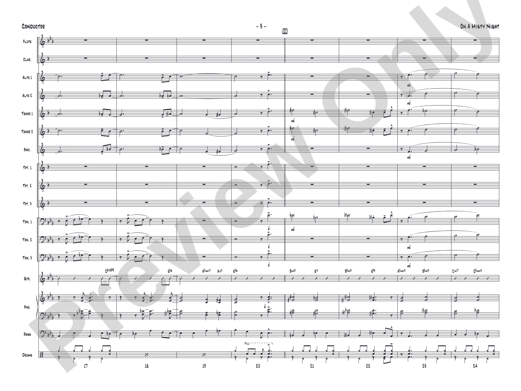 On a Misty Night: Jazz Ensemble Conductor Score & Parts