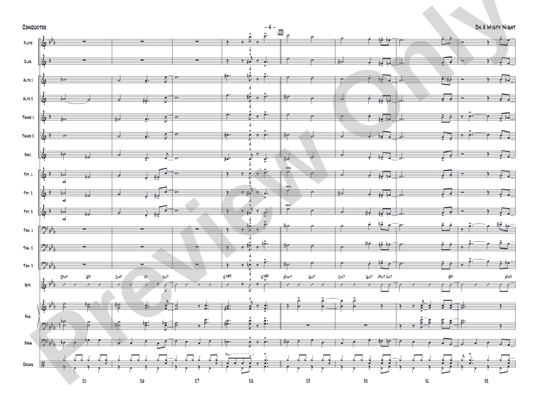 On a Misty Night: Jazz Ensemble Conductor Score & Parts