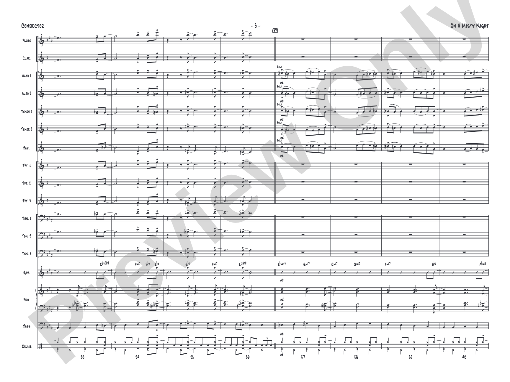 On a Misty Night: Jazz Ensemble Conductor Score & Parts