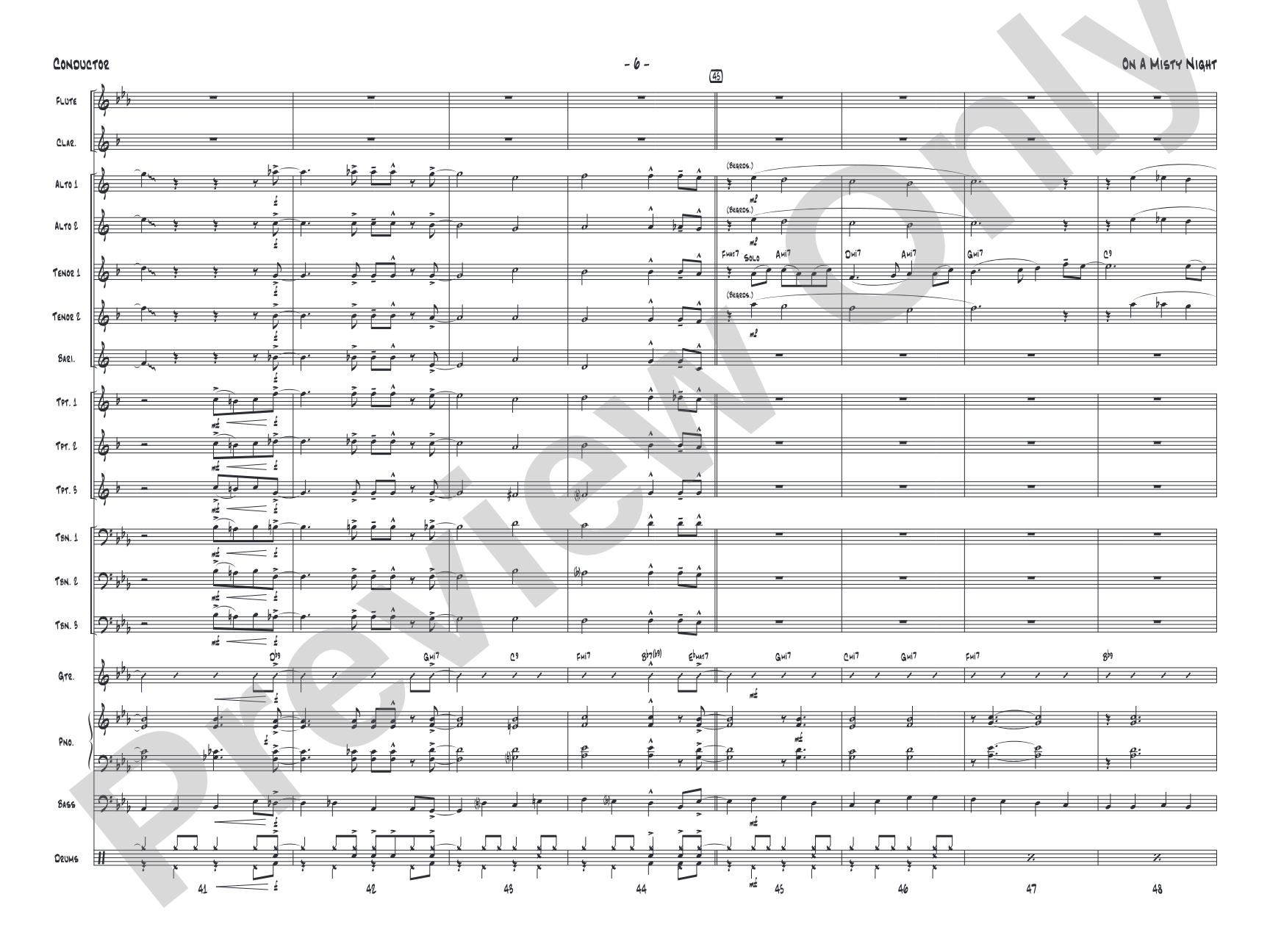 On a Misty Night: Jazz Ensemble Conductor Score & Parts