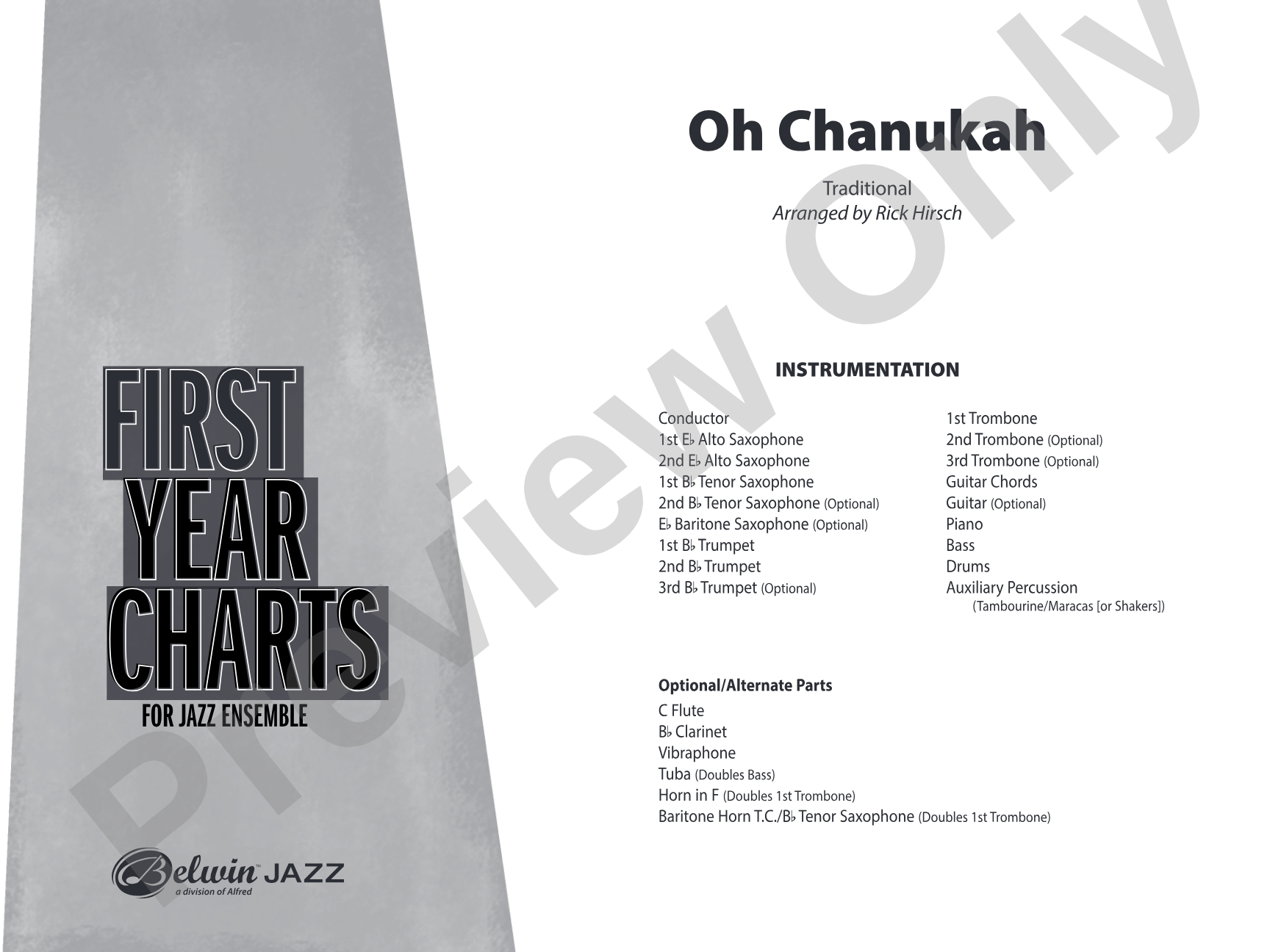 Oh Chanukah: Jazz Ensemble Conductor Score & Parts