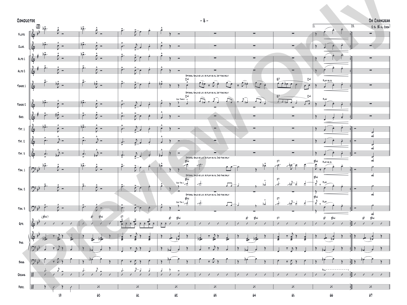 Oh Chanukah: Jazz Ensemble Conductor Score & Parts