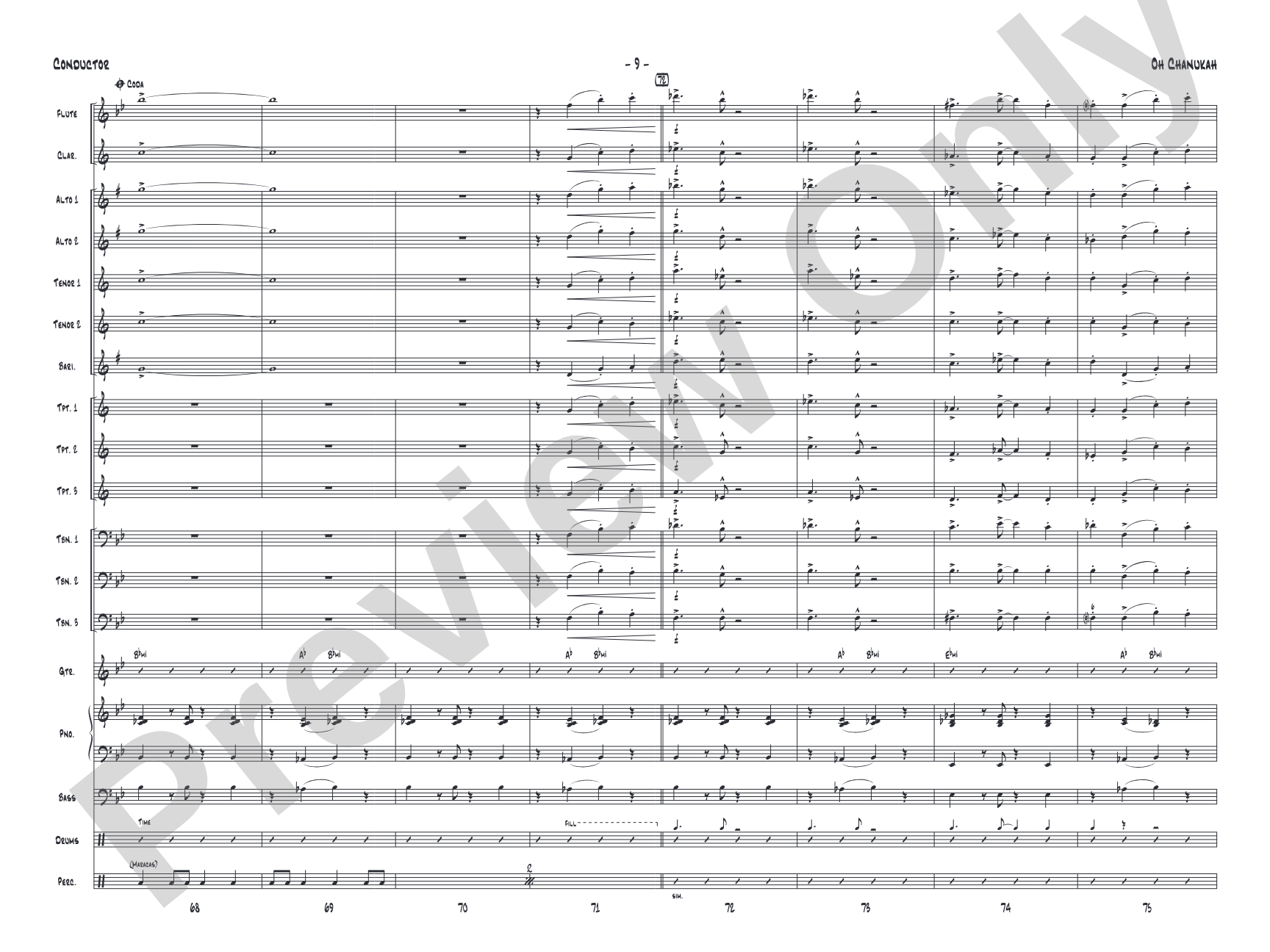 Oh Chanukah: Jazz Ensemble Conductor Score & Parts