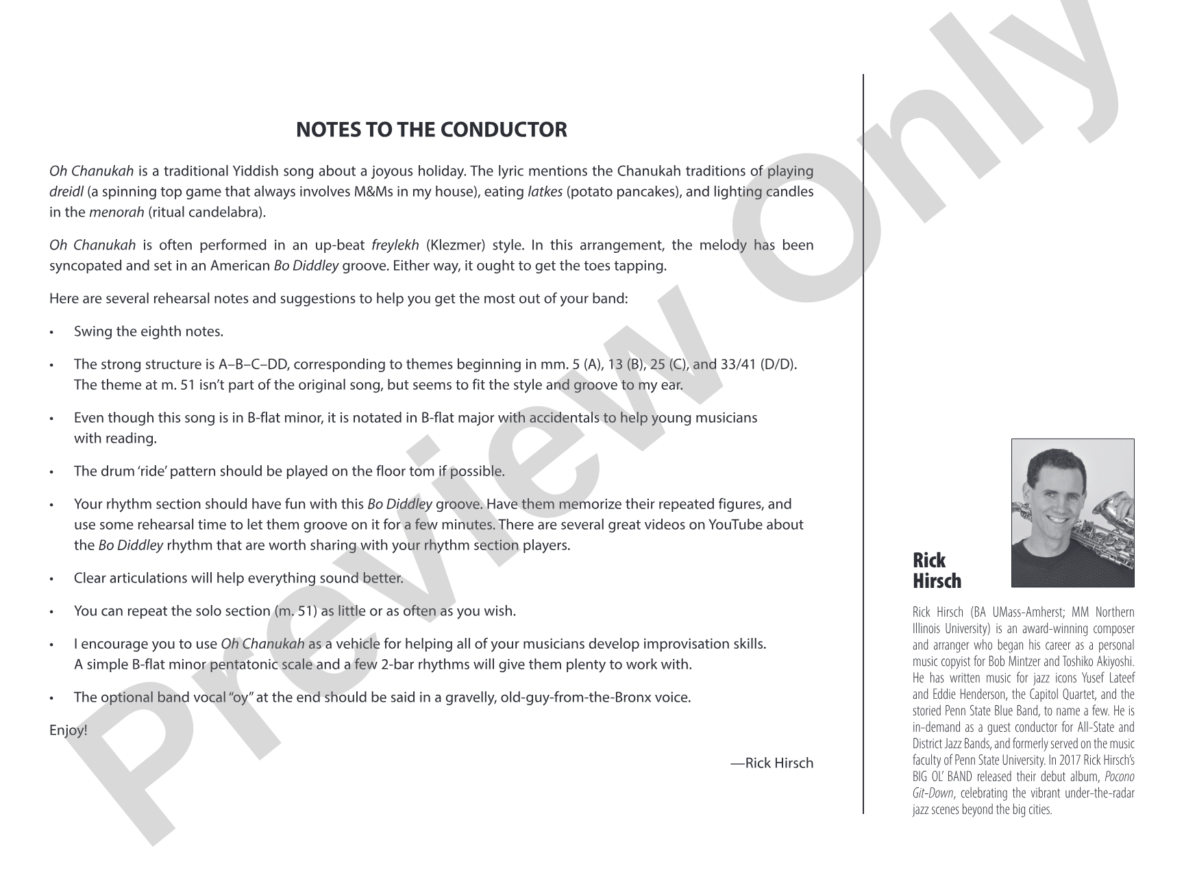 Oh Chanukah: Jazz Ensemble Conductor Score & Parts