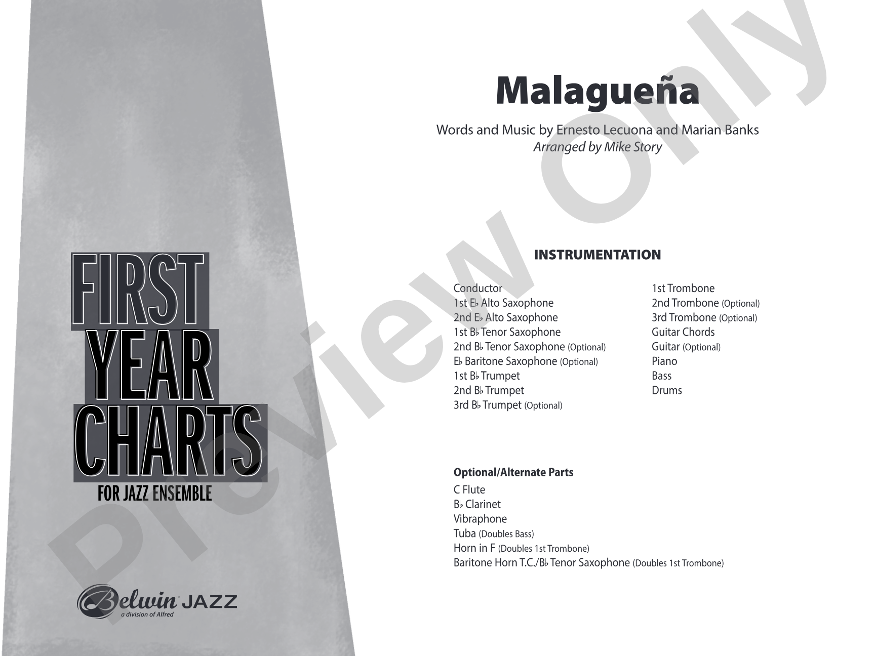 Malagueña: Jazz Ensemble Conductor Score & Parts