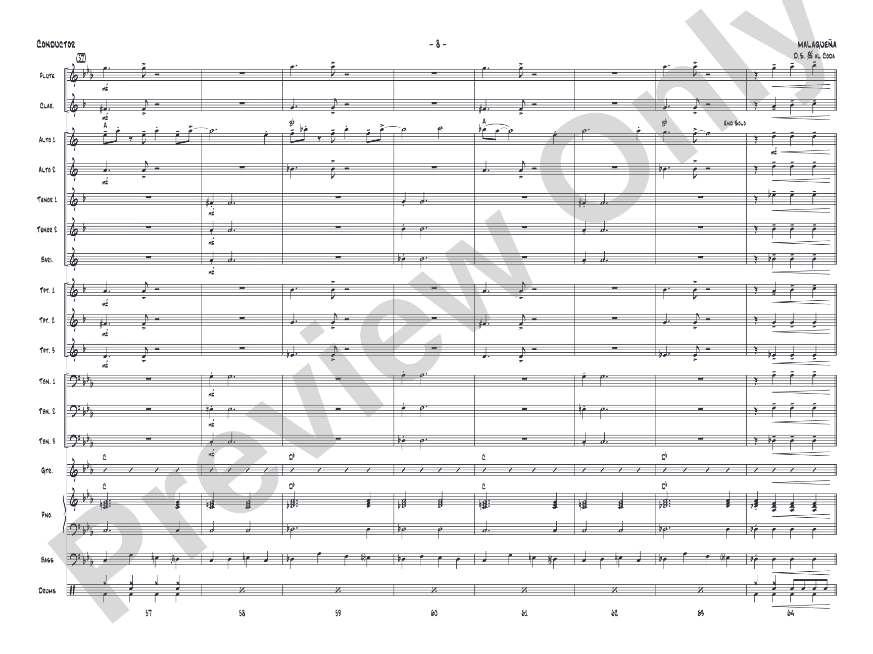 Malagueña: Jazz Ensemble Conductor Score & Parts