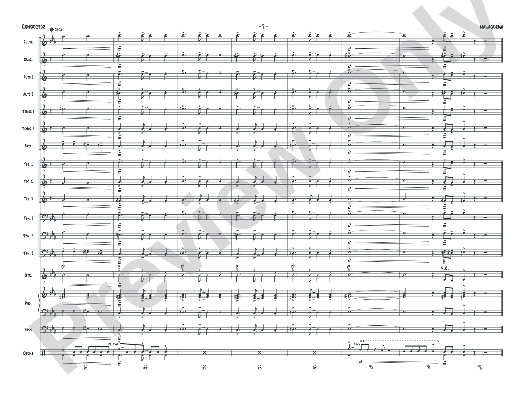 Malagueña: Jazz Ensemble Conductor Score & Parts