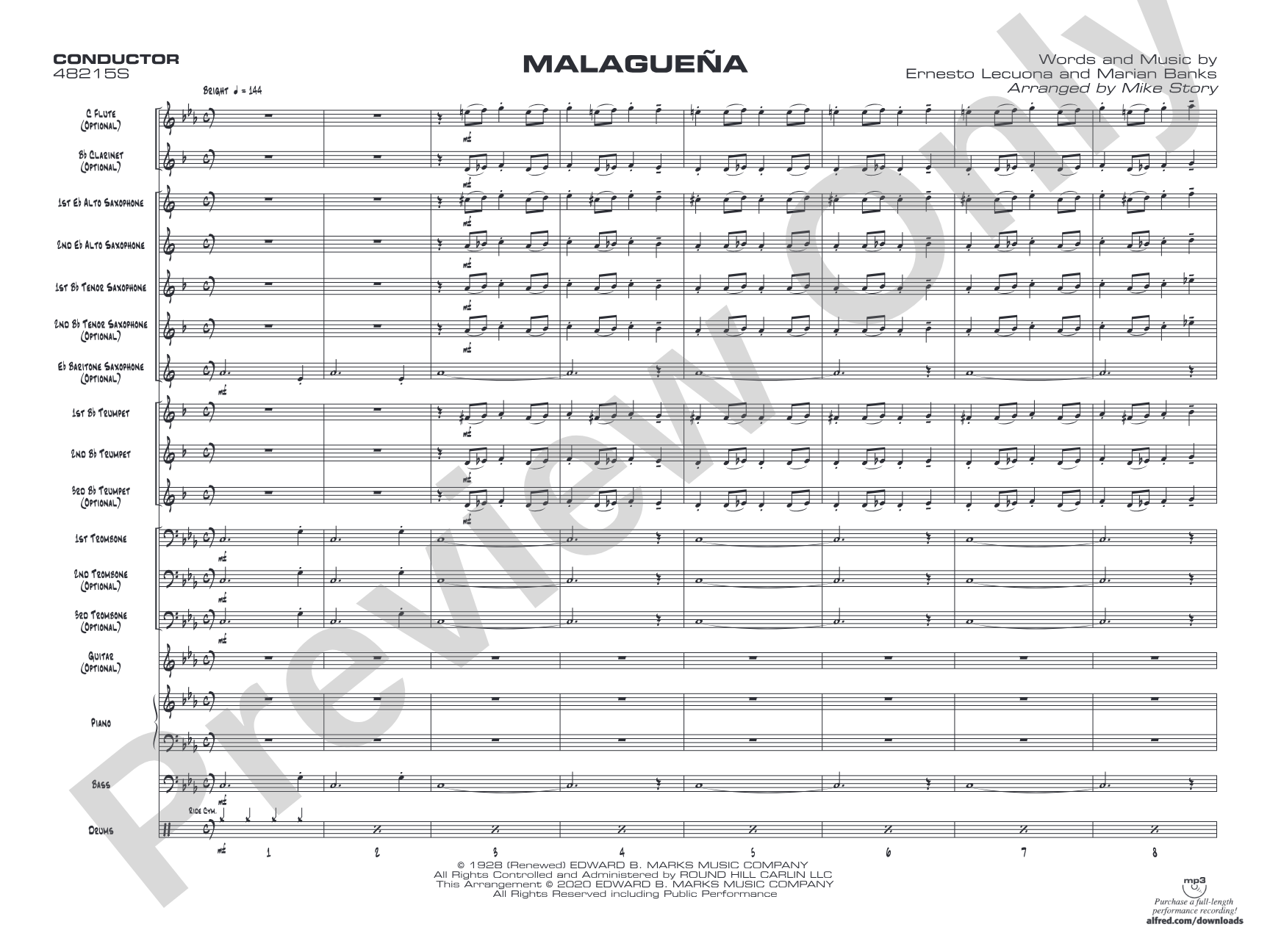 Malagueña: Jazz Ensemble Conductor Score & Parts
