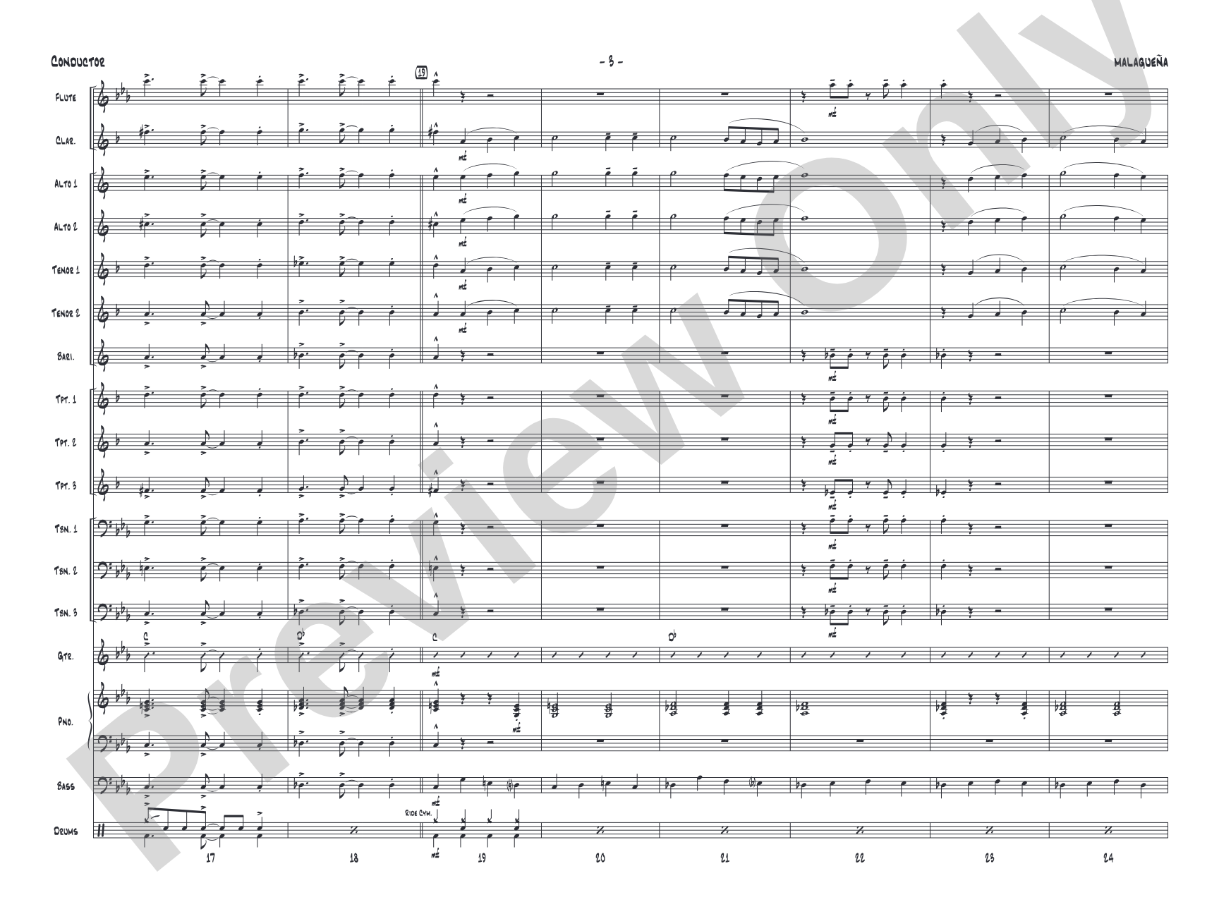 Malagueña: Jazz Ensemble Conductor Score & Parts
