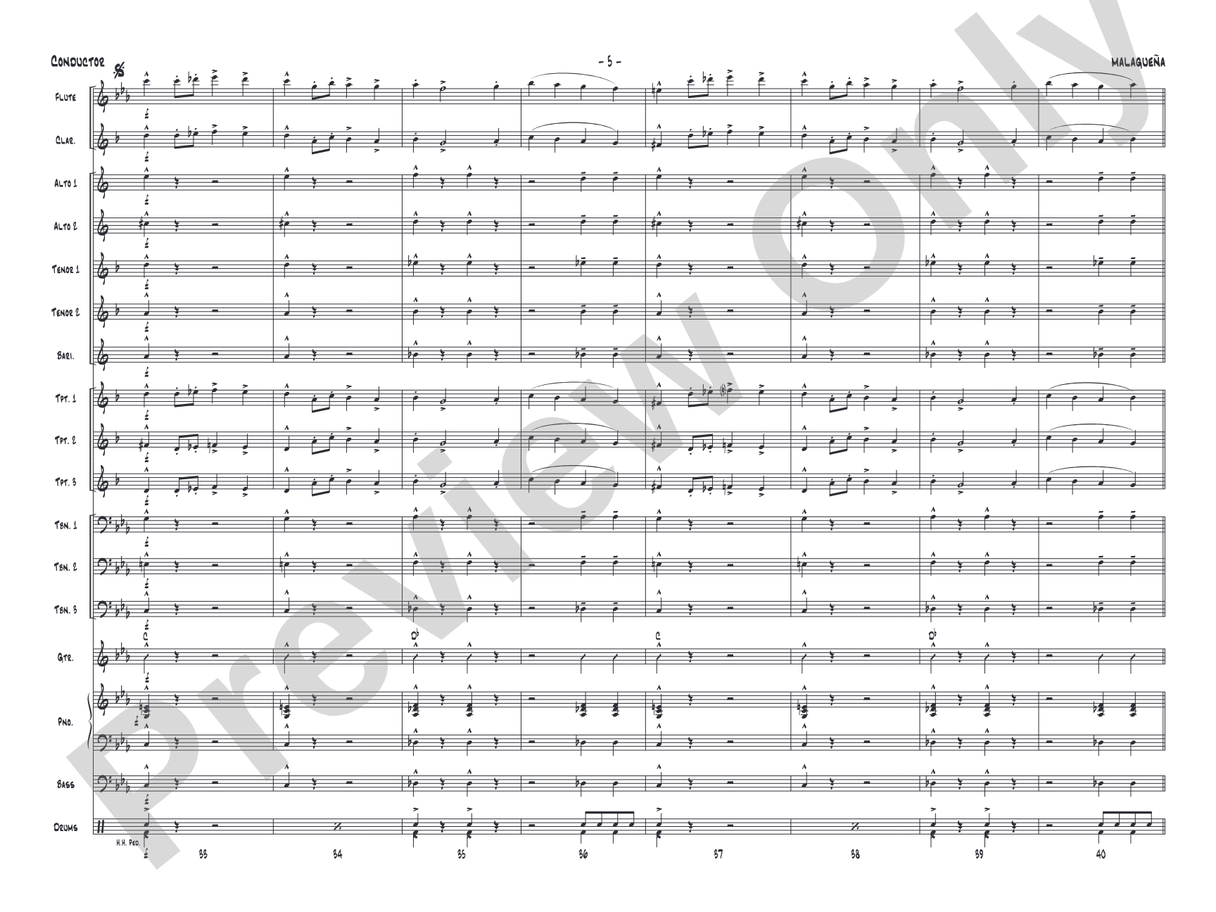 Malagueña: Jazz Ensemble Conductor Score & Parts