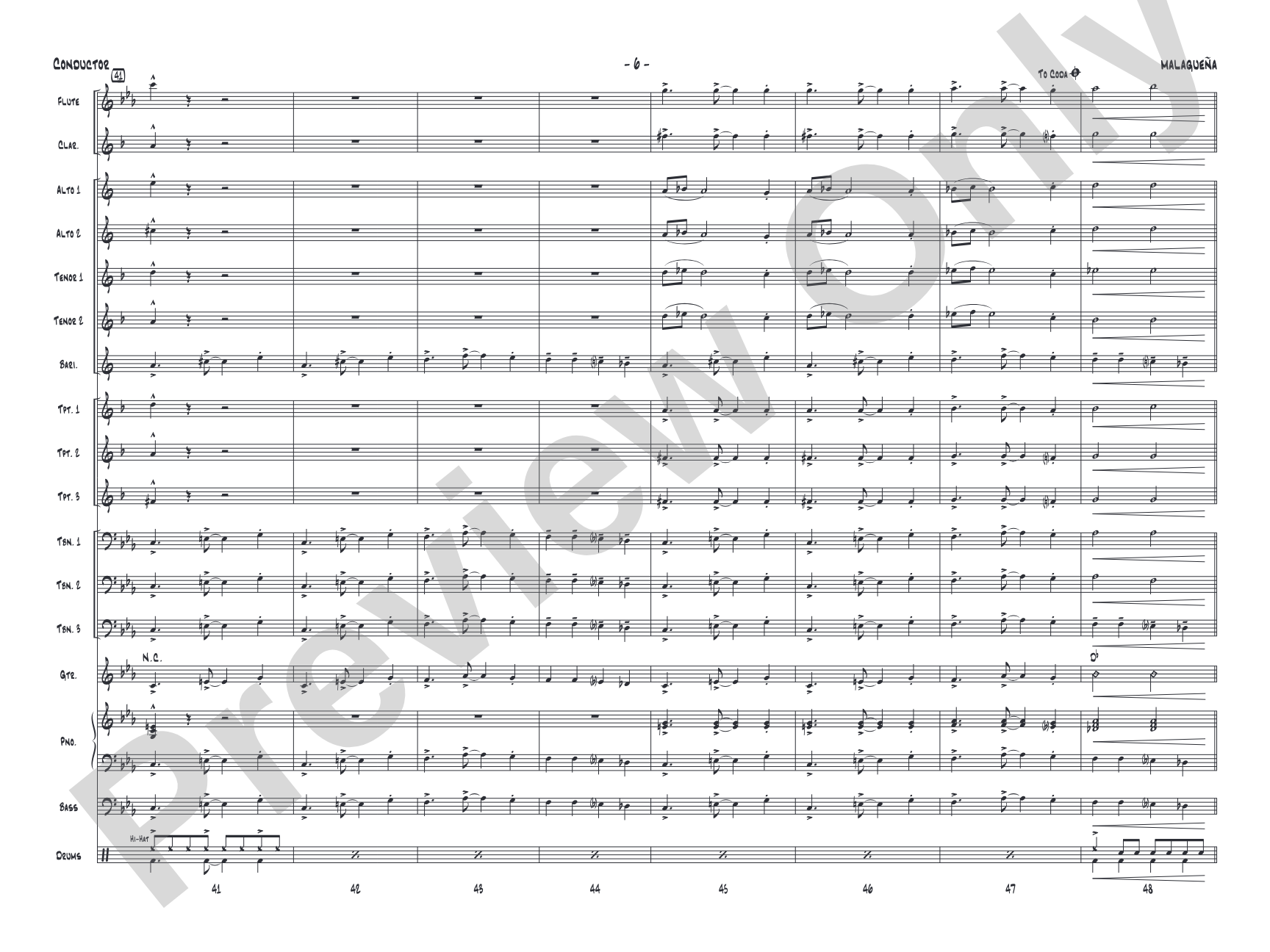Malagueña: Jazz Ensemble Conductor Score & Parts