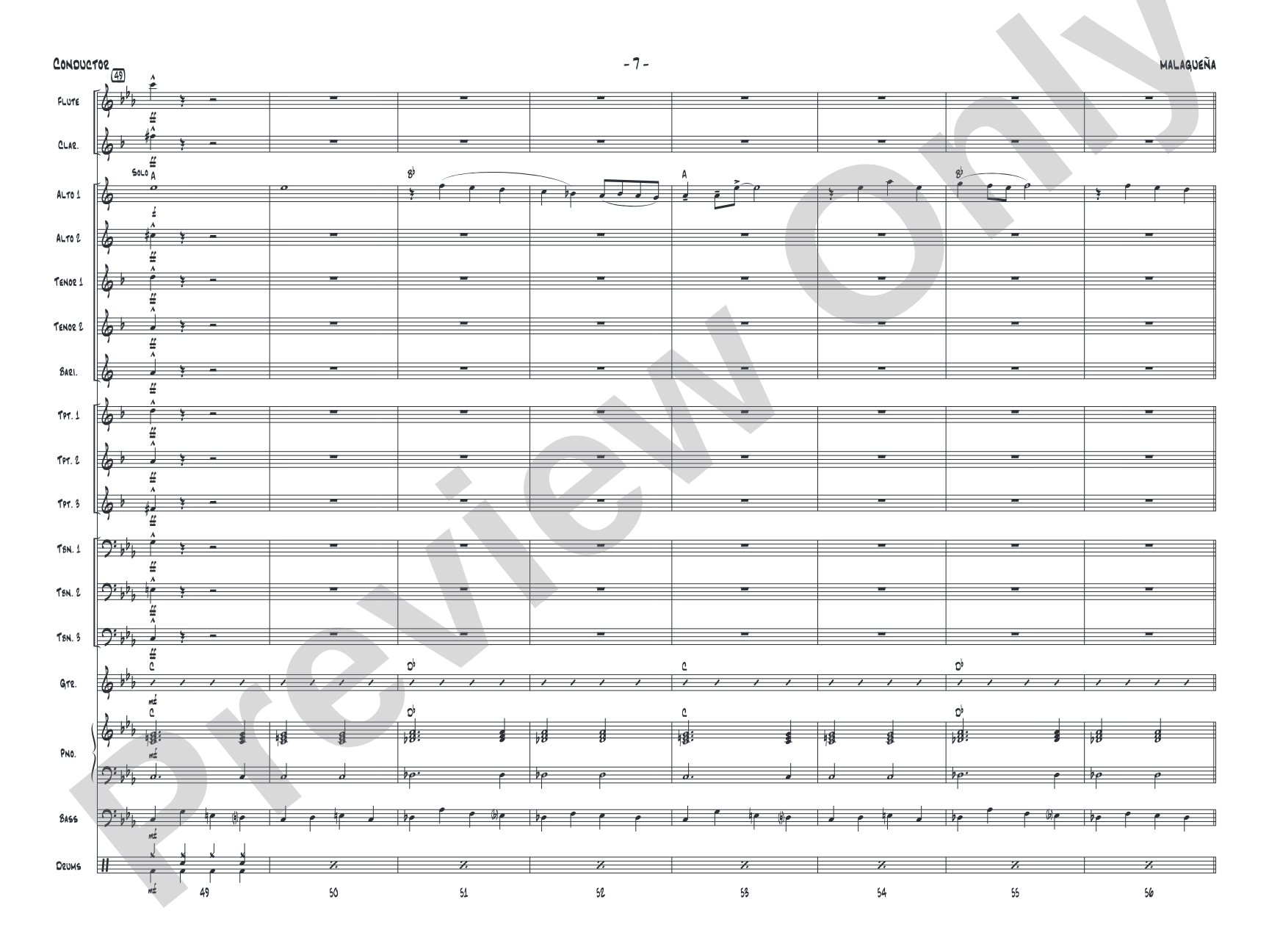 Malagueña: Jazz Ensemble Conductor Score & Parts
