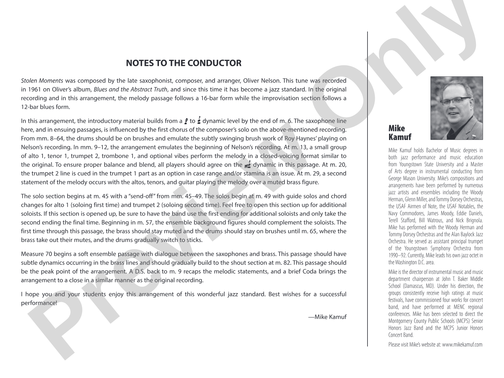 Stolen Moments: Jazz Ensemble Conductor Score & Parts