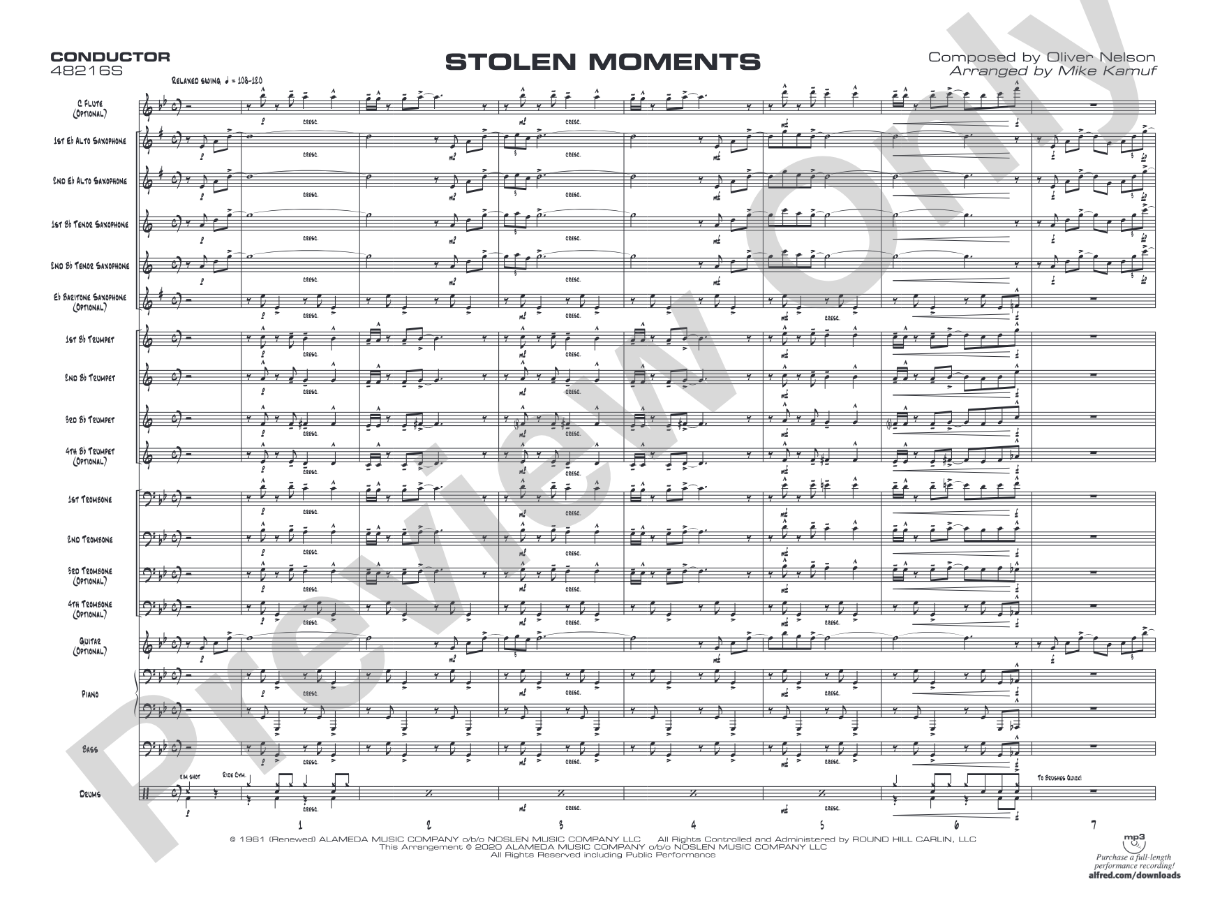 Stolen Moments: Jazz Ensemble Conductor Score & Parts