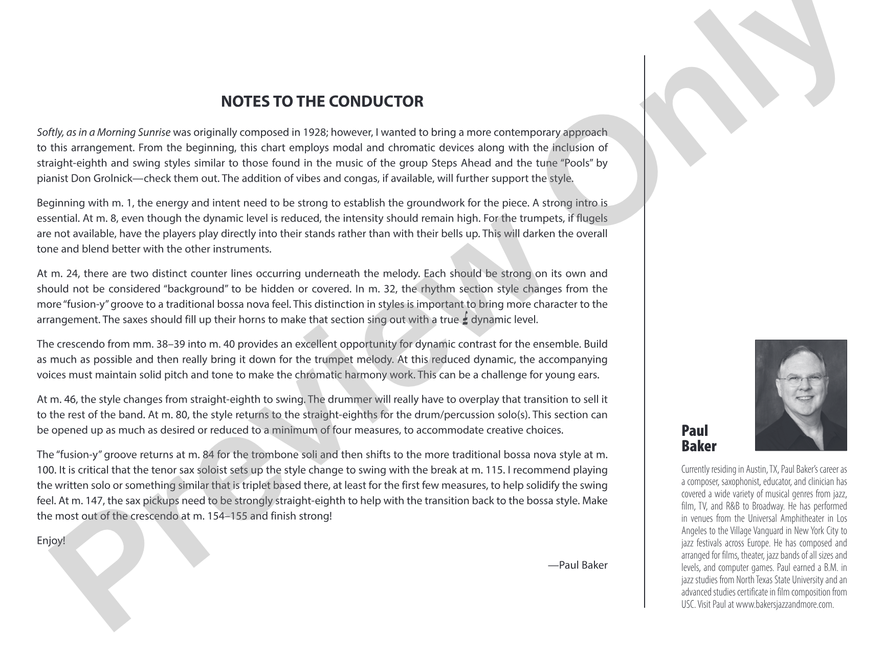 Softly, as in a Morning Sunrise: Jazz Ensemble Conductor Score & Parts