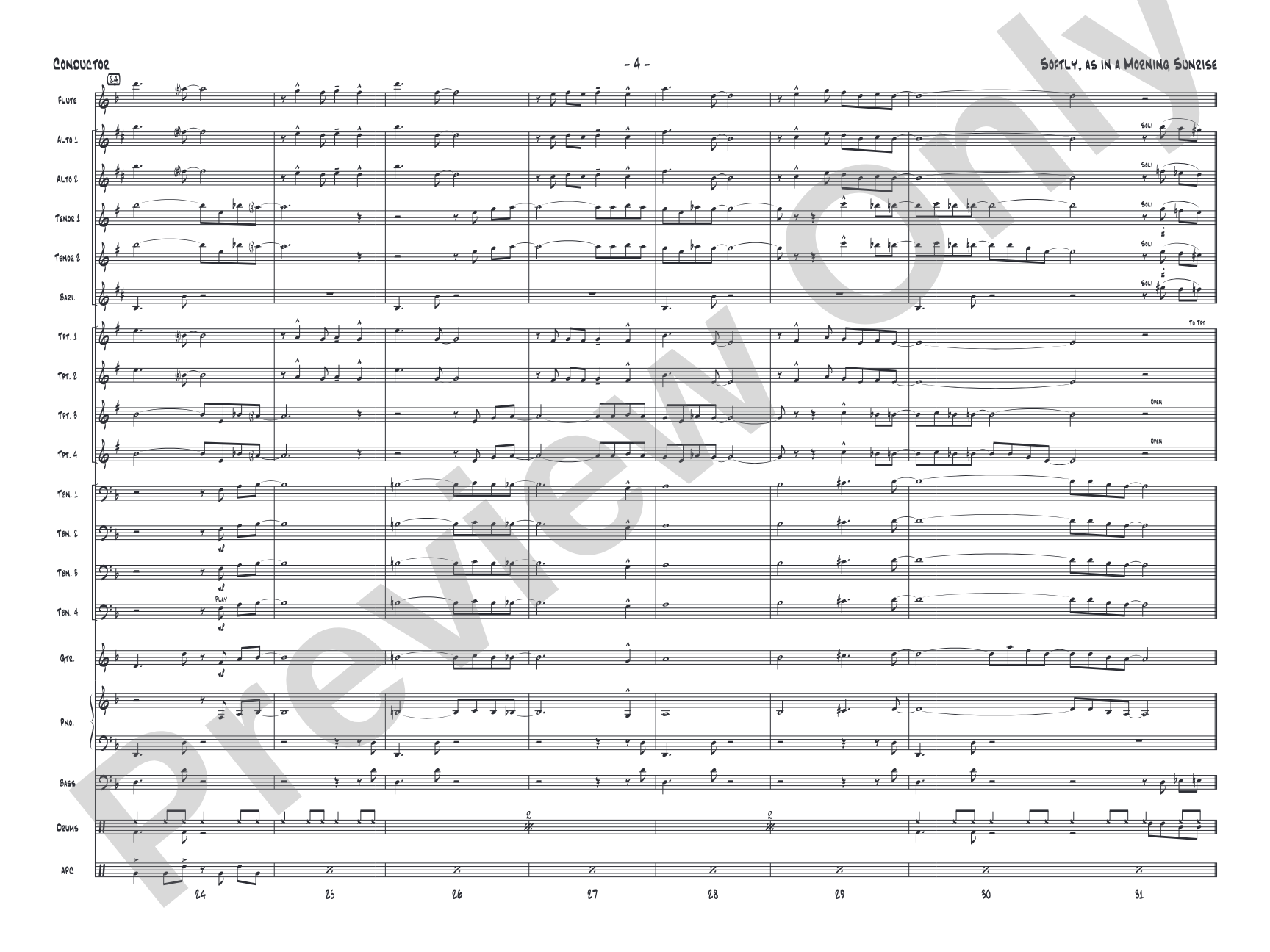Softly, as in a Morning Sunrise: Jazz Ensemble Conductor Score & Parts