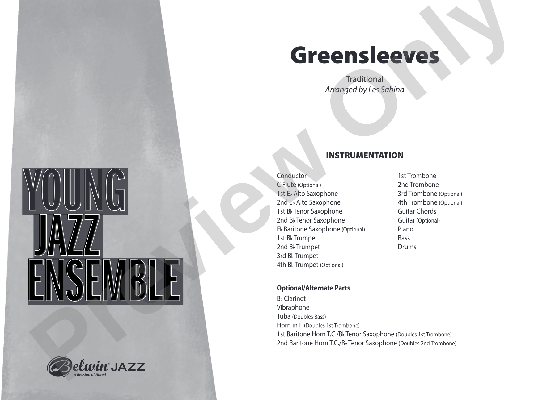 Greensleeves: Jazz Ensemble Conductor Score & Parts