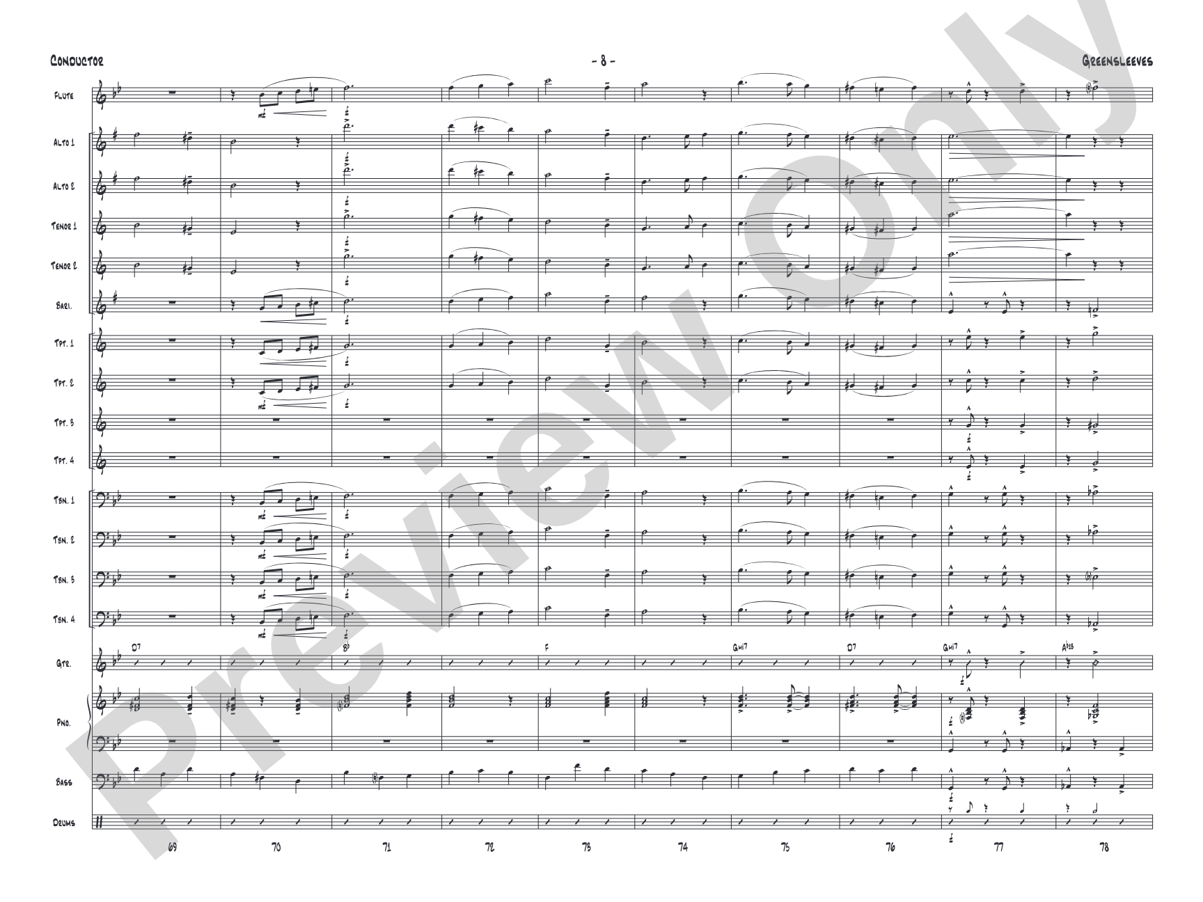 Greensleeves: Jazz Ensemble Conductor Score & Parts