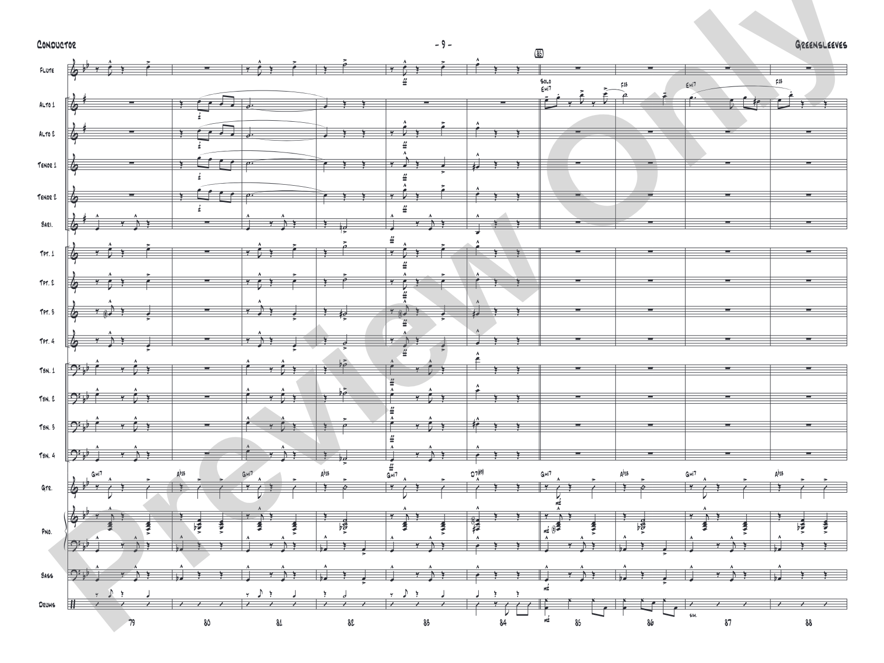 Greensleeves: Jazz Ensemble Conductor Score & Parts
