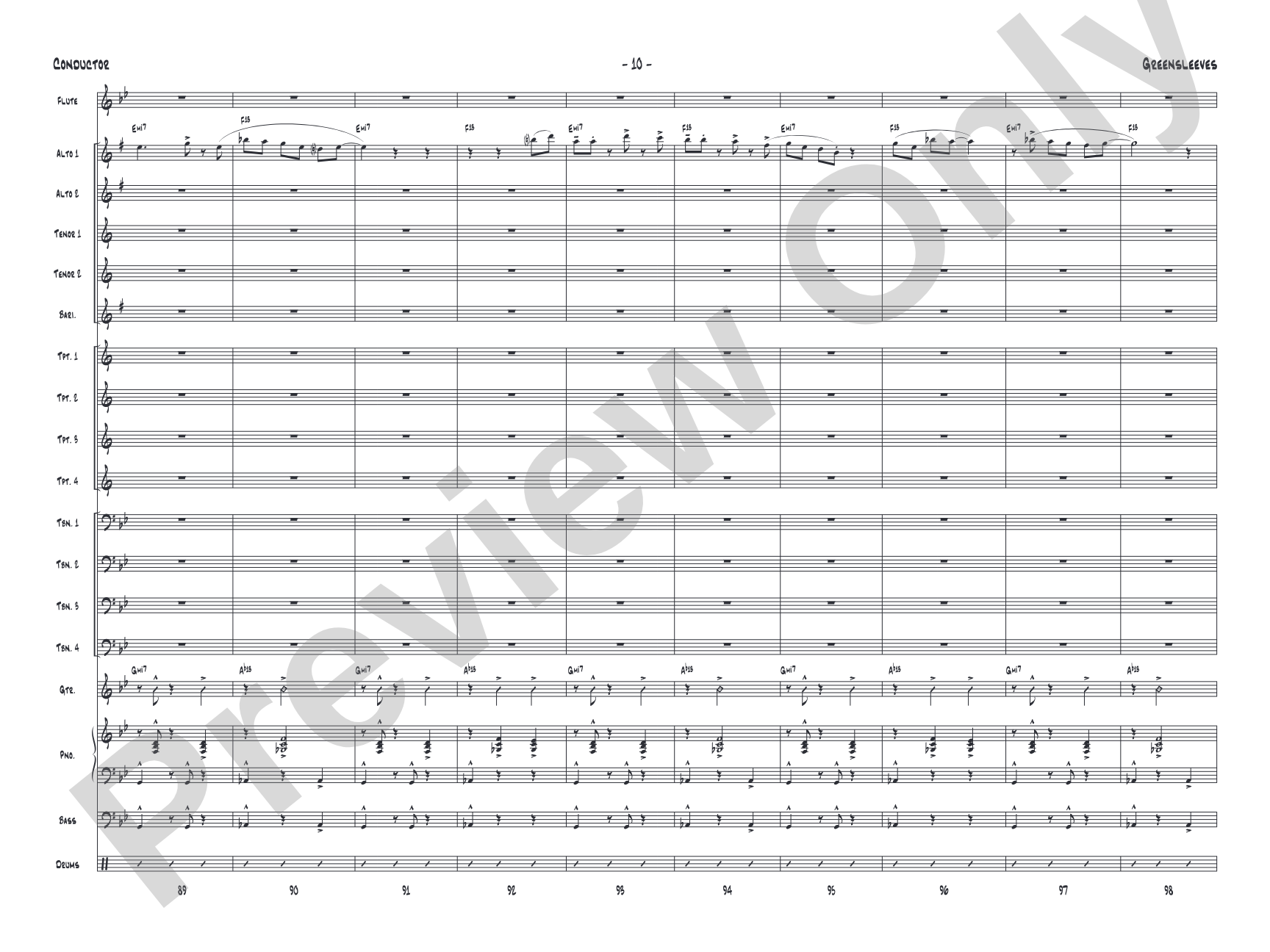 Greensleeves: Jazz Ensemble Conductor Score & Parts