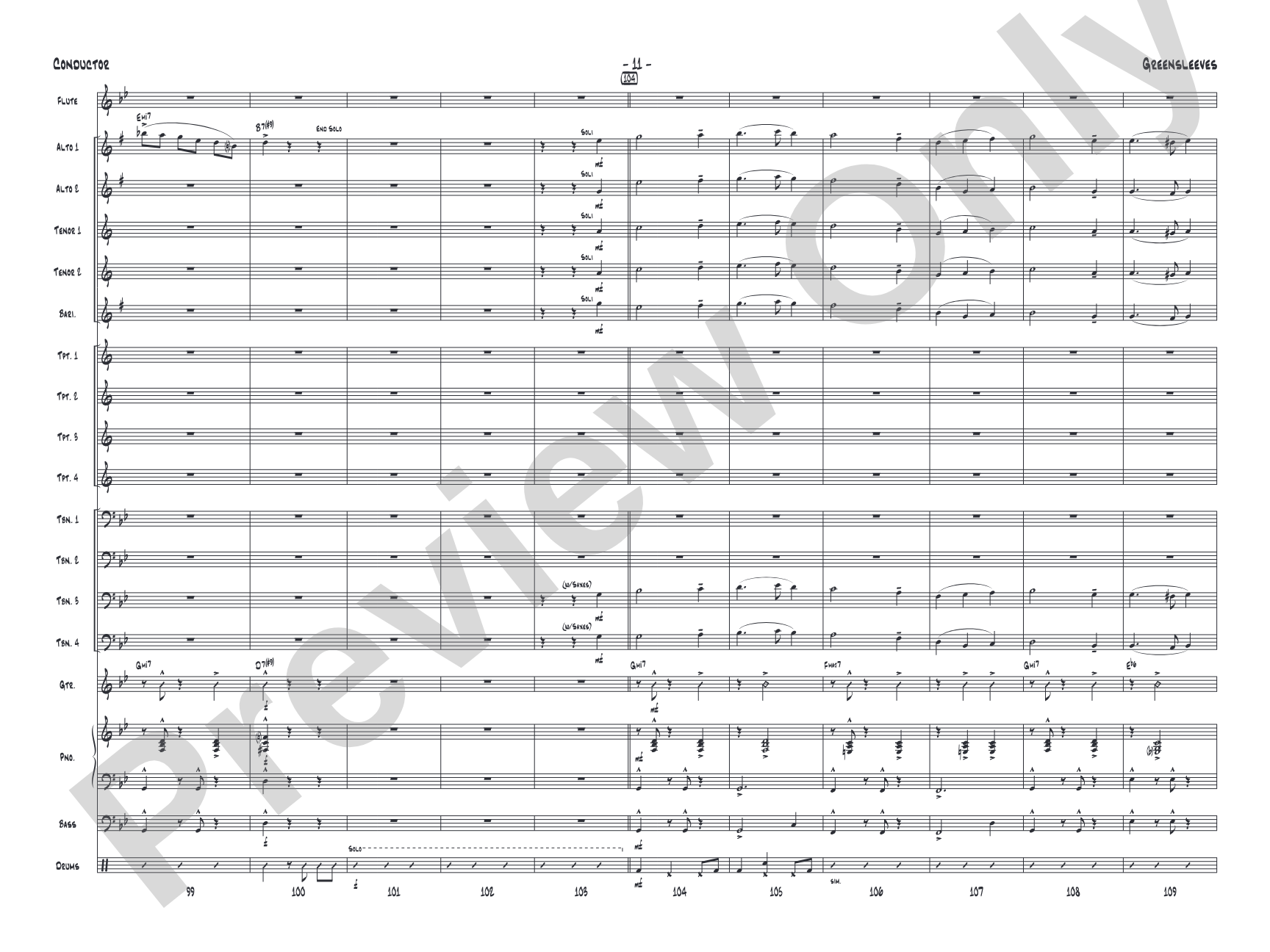 Greensleeves: Jazz Ensemble Conductor Score & Parts