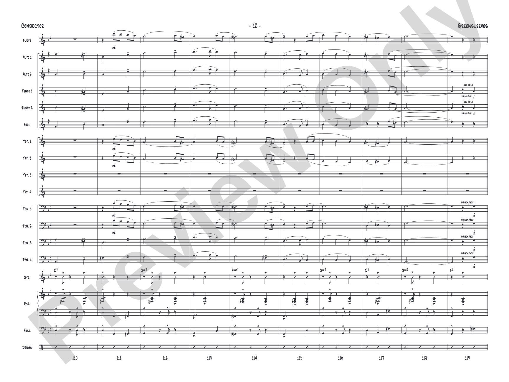 Greensleeves: Jazz Ensemble Conductor Score & Parts