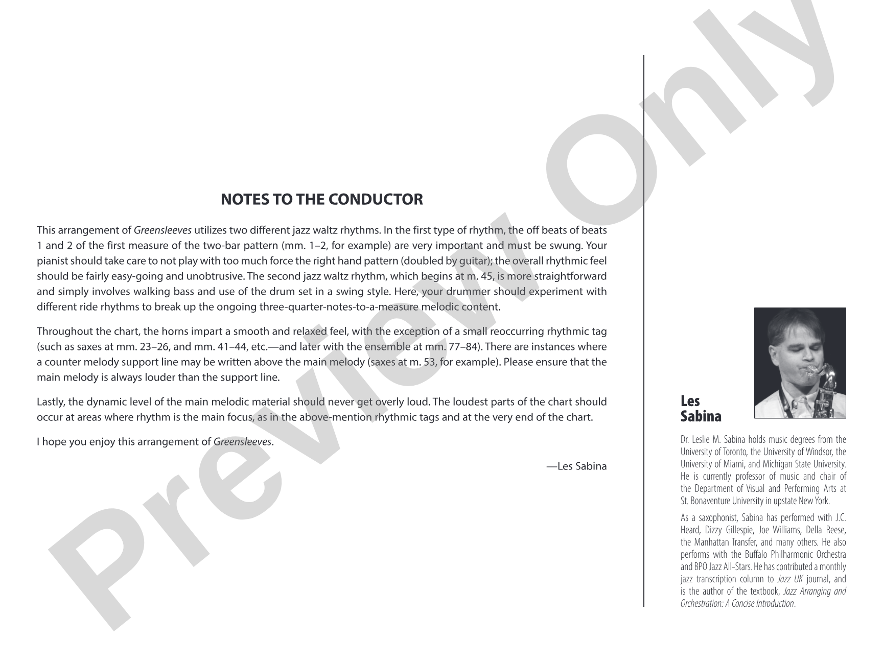 Greensleeves: Jazz Ensemble Conductor Score & Parts