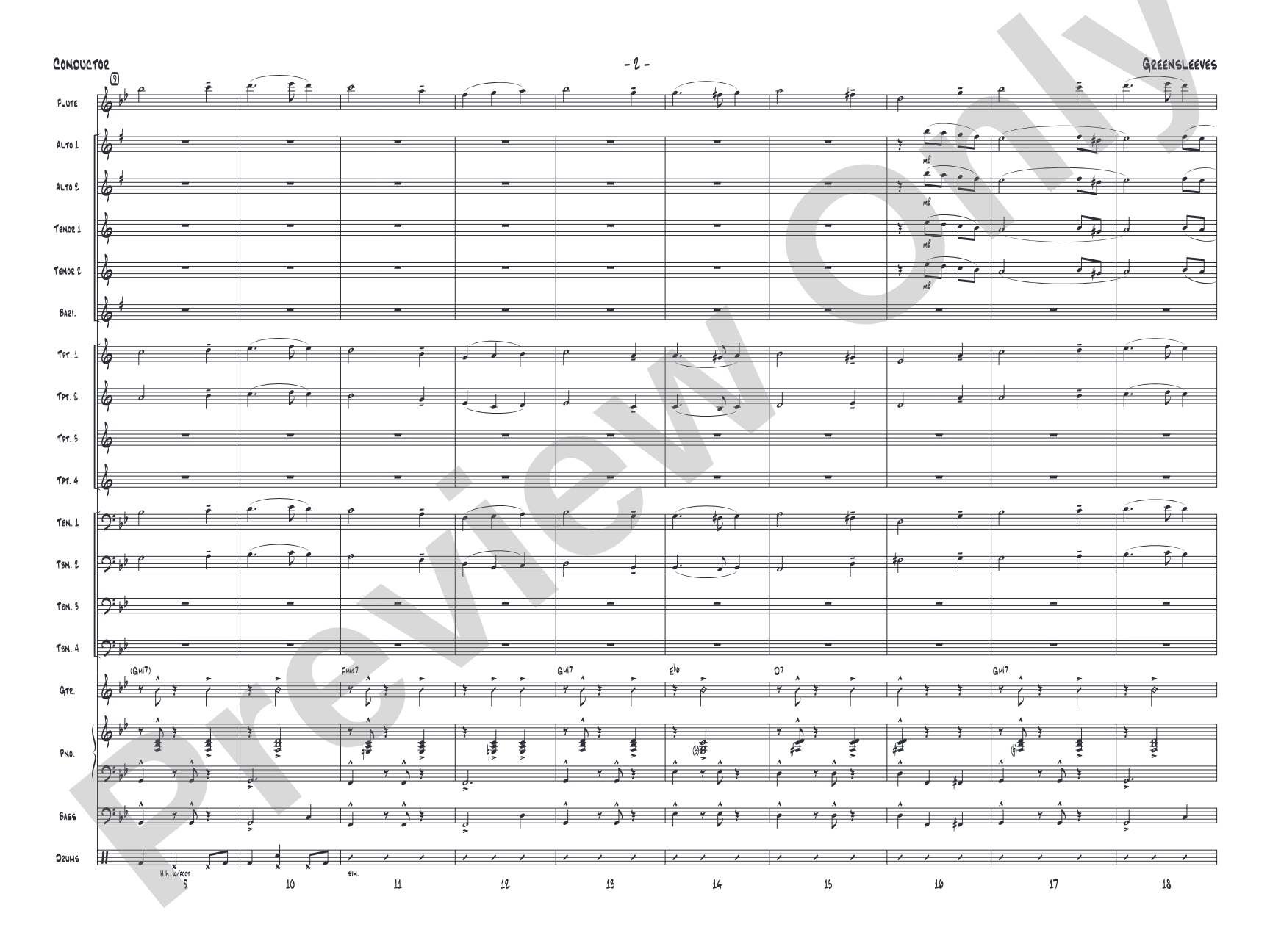 Greensleeves: Jazz Ensemble Conductor Score & Parts