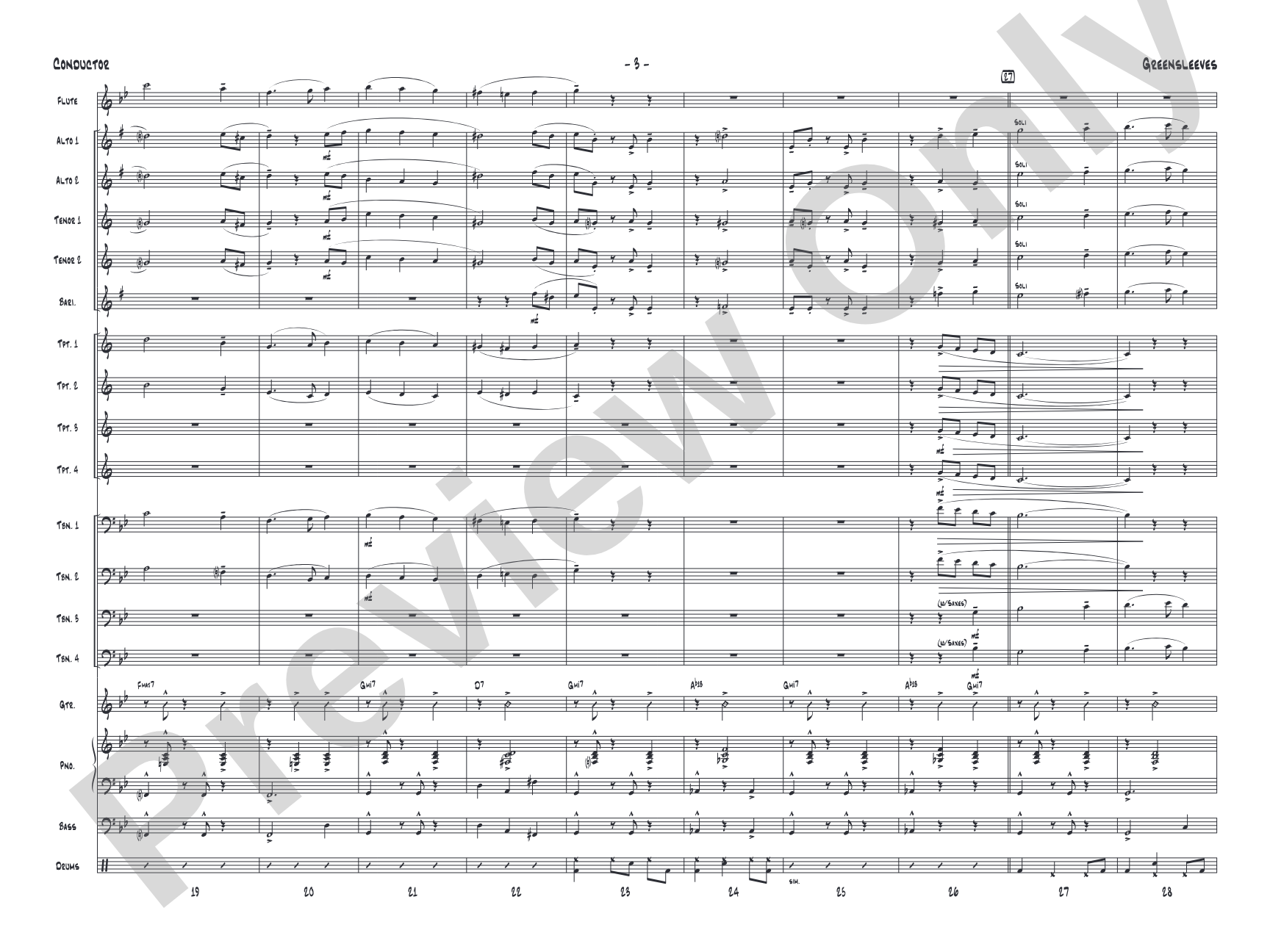 Greensleeves: Jazz Ensemble Conductor Score & Parts