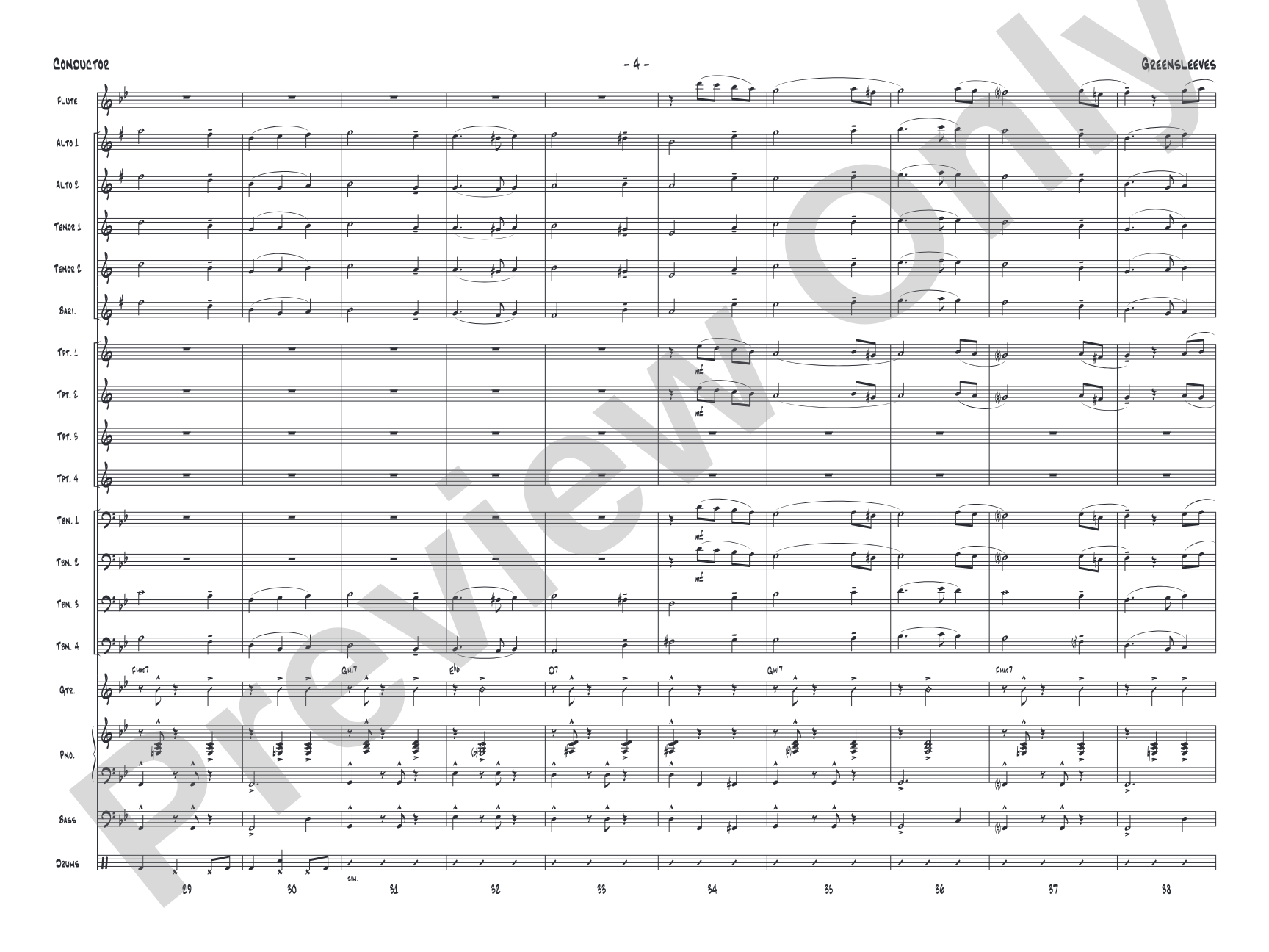 Greensleeves: Jazz Ensemble Conductor Score & Parts