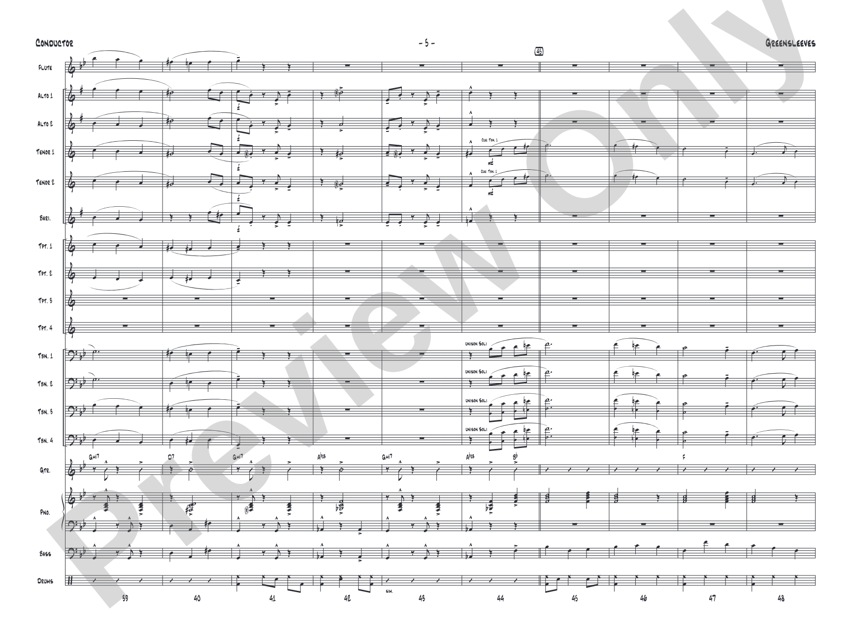 Greensleeves: Jazz Ensemble Conductor Score & Parts