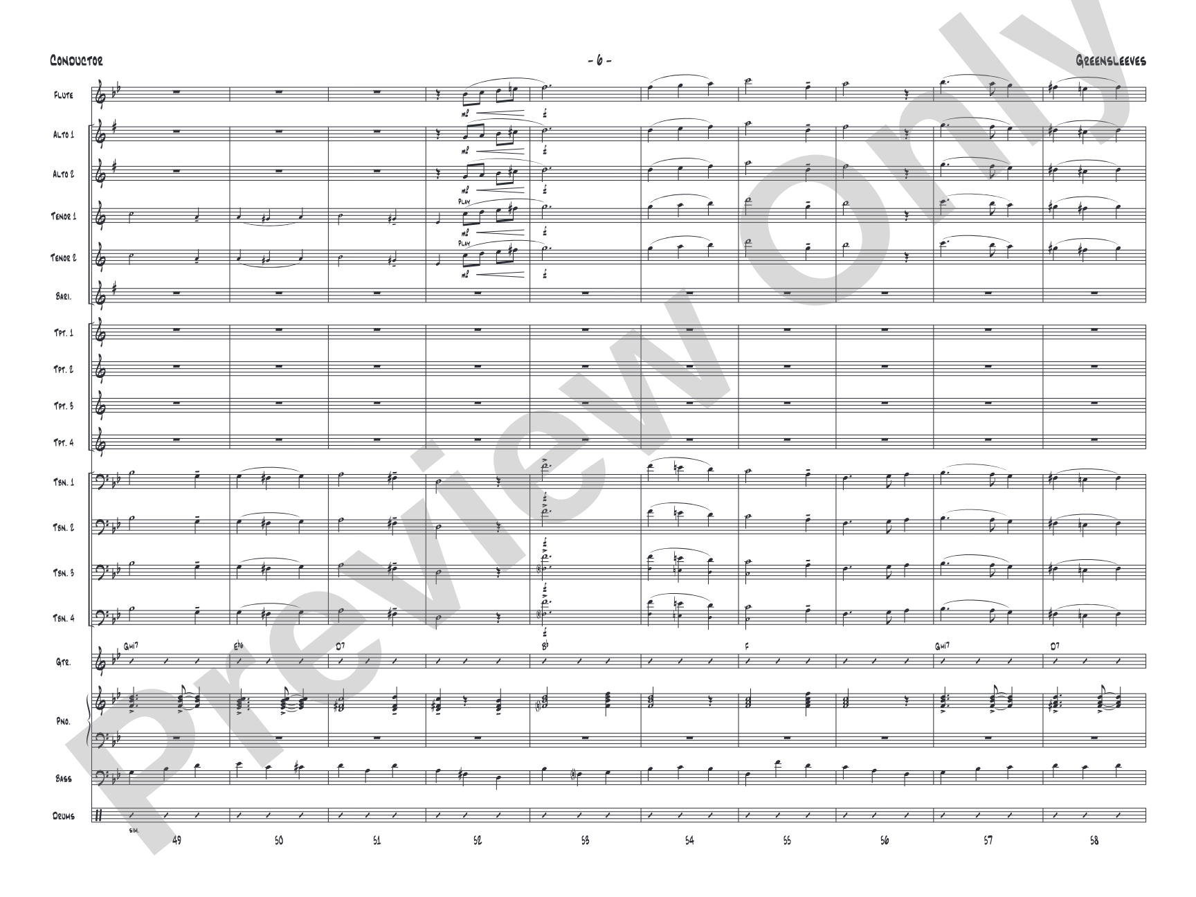 Greensleeves: Jazz Ensemble Conductor Score & Parts