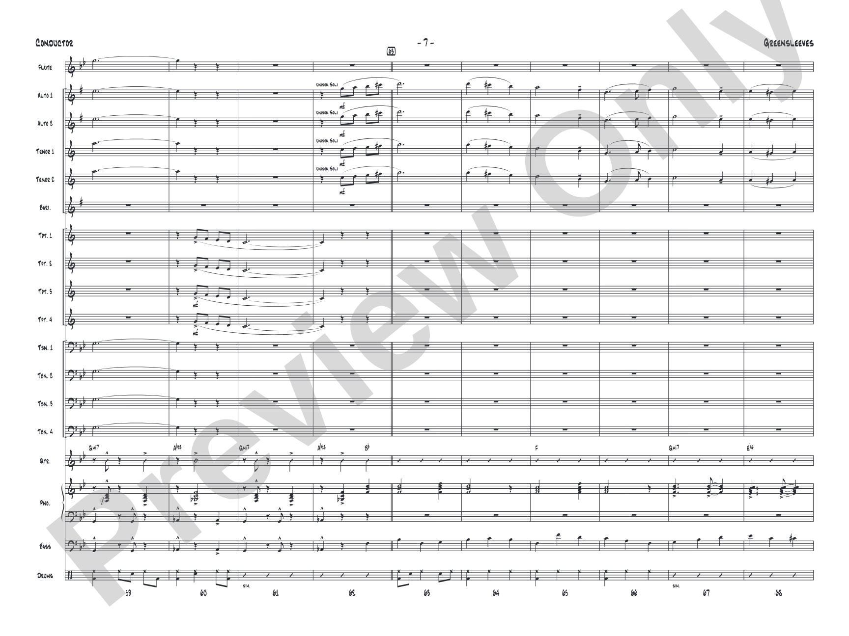 Greensleeves: Jazz Ensemble Conductor Score & Parts