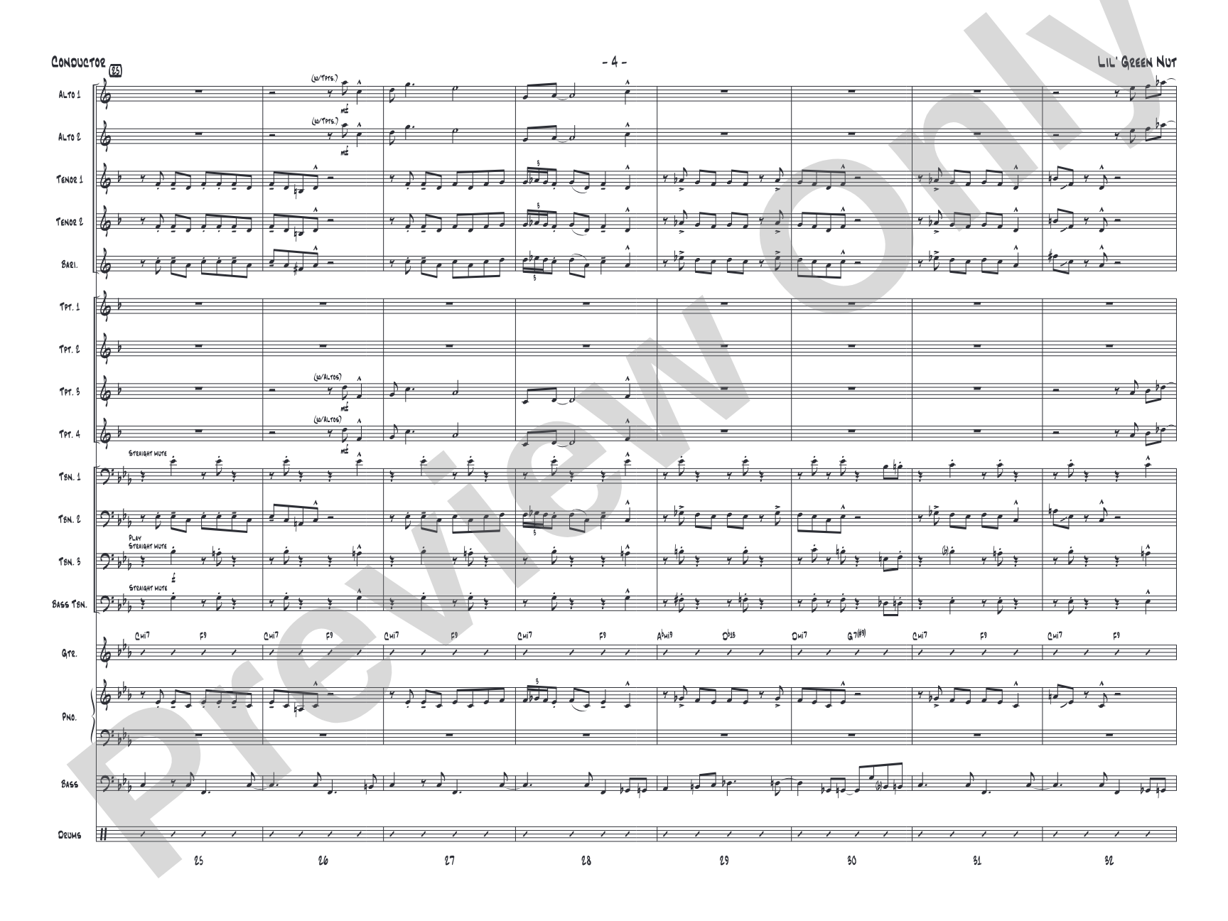 Lil' Green Nut: Jazz Ensemble Conductor Score & Parts