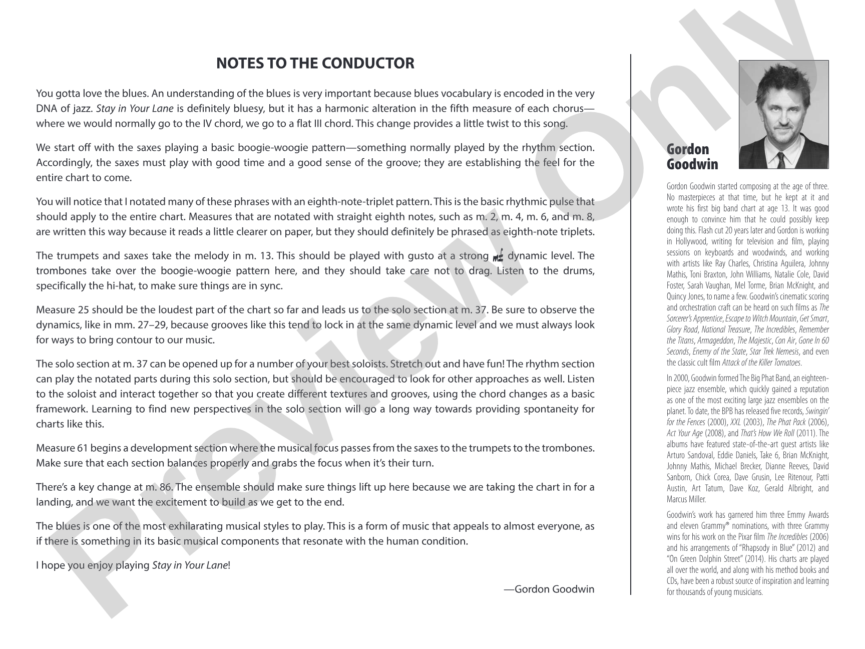 Stay in Your Lane: Jazz Ensemble Conductor Score & Parts