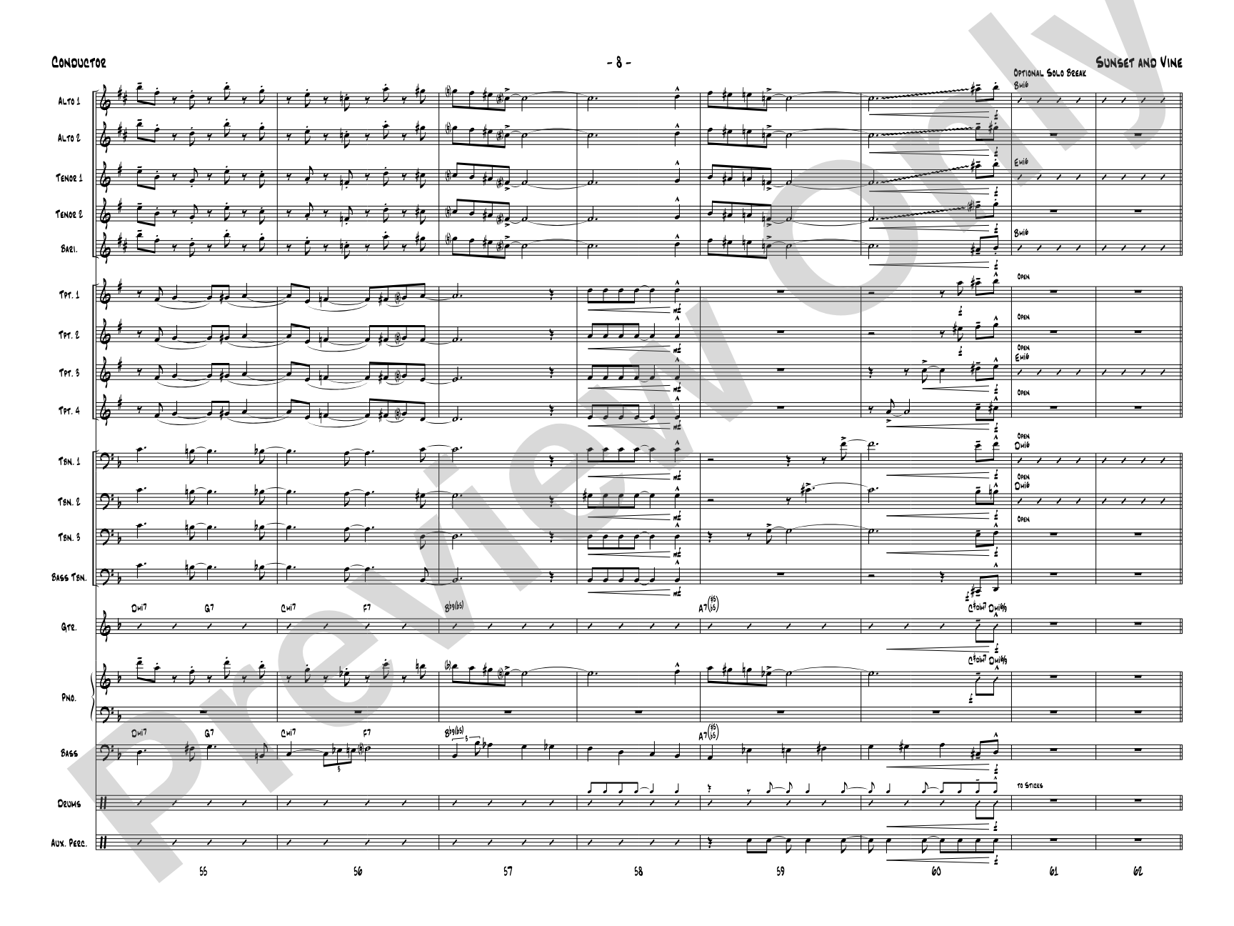 Sunset and Vine: Jazz Ensemble Conductor Score & Parts